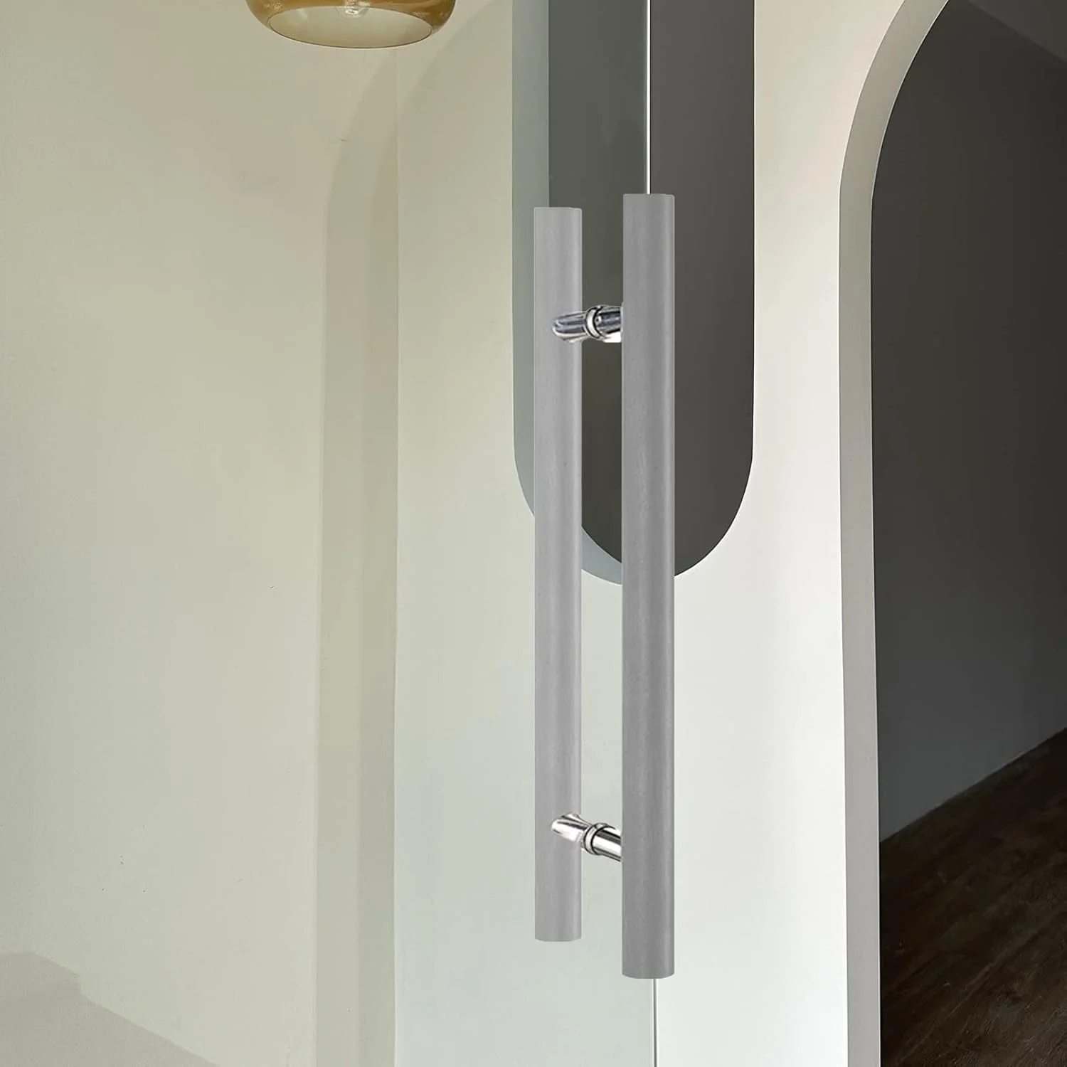 دستگیره درب شیشه ای ورودی فروشگاه، دستگیره کشویی مدرن درب چوبی انبار، دستگیره فشاری درب میله ای گرد دو طرفه، 30/40/60/80/100/120/150 سانتی متر، خاکستری روشن-40 سانتی متر