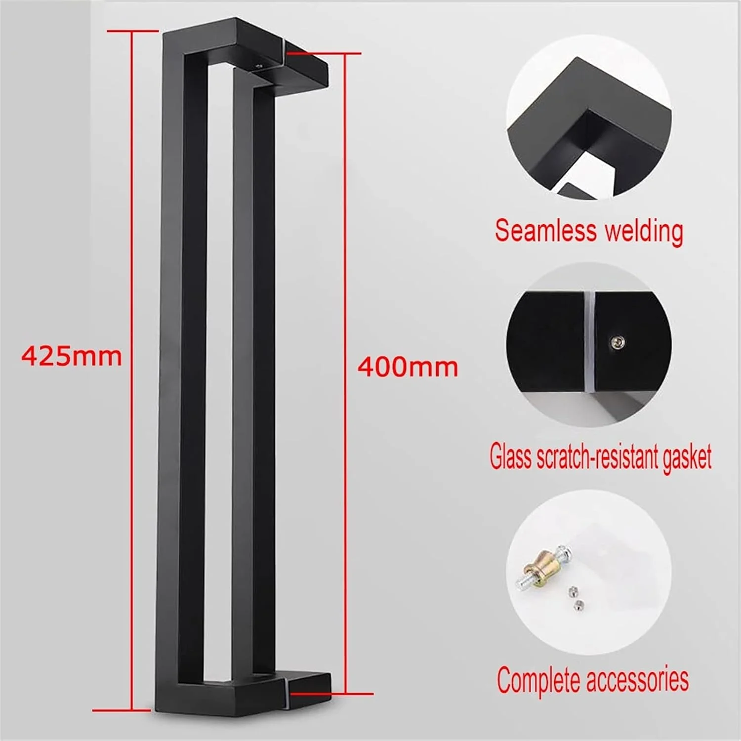 دستگیره درب شیشه ای لوله مربعی خمیده دوگانه ضخیم استیل 304، 4 طول، مشکی-425×400 میلی متر دستگیره درب شیشه ای لوله مربعی خمیده دوگانه ضخیم استیل 304، 4 طول، مشکی-425×400 میلی متر