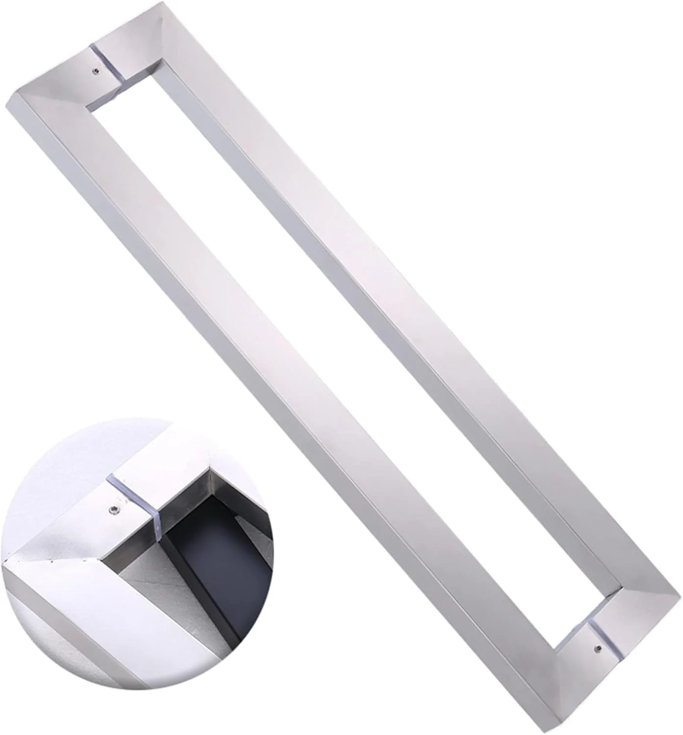 دستگیره کشویی درب شیشه ای مستطیلی مدرن، دستگیره فشاری/کششی لوله مربعی استیل ضد زنگ، نقره ای - 60 سانتی متر (24 اینچ)