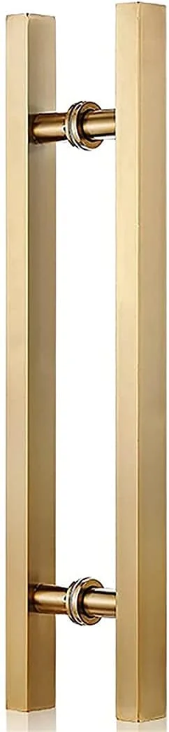 دستگیره درب، دستگیره درب شیشه ای، دستگیره های کششی میله ای T شکل لوله مربعی فولاد ضد زنگ طلایی، دستگیره درب دوش، دستگیره درب کشویی درب چوبی درب انبار، طلایی - 80x50 سانتی متر