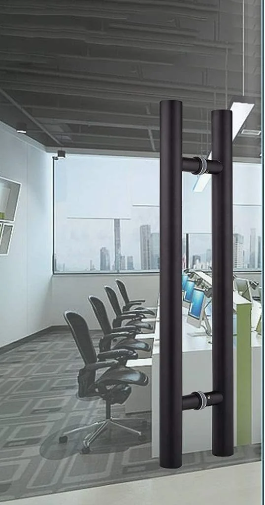 دستگیره درب شیشه ای مشکی استیل لوله ای، دستگیره های درب کشویی تجاری، طول 600/800/1200 میلی متر، مشکی-600 * 400 میلی متر