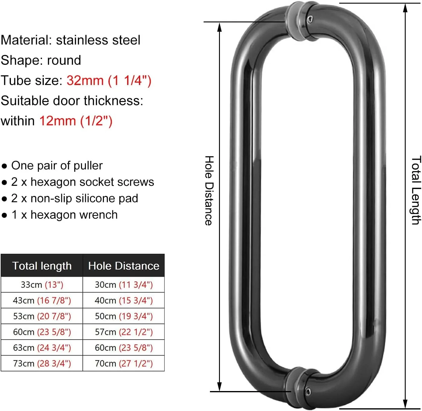 دستگیره در فشاری دو طرفه، دستگیره های کششی دروازه به سبک گرد برای مسکونی، دستگیره کششی شیشه ای برس خورده با پیچ های نصب، برای مغازه ها/انبار، مشکی-63 سانتی متر (24 3/4 اینچ)*60 سانتی متر دستگیره در فشاری دو طرفه، دستگیره های کششی دروازه به سبک گرد برای مسکونی، دستگیره کششی شیشه ای برس خورده با پیچ های نصب، برای مغازه ها/انبار، مشکی-63 سانتی متر (24 3/4 اینچ)*60 سانتی متر