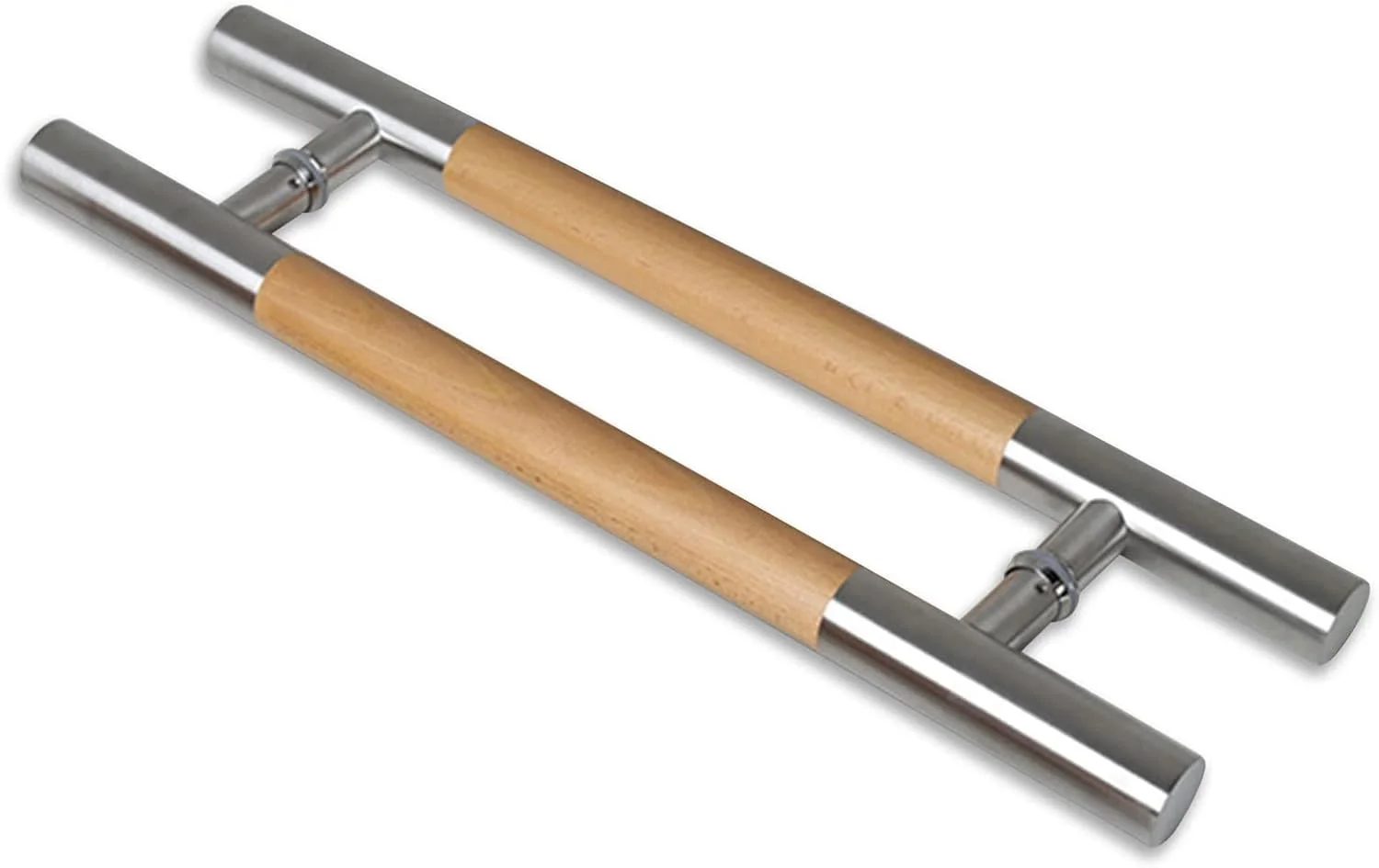 دستگیره فشاری درب شیشه ای، دستگیره چوبی و استیل، دستگیره گرد برای درب های آشپزخانه، دستگیره درب های تجاری، مناسب برای درب ورودی خانه، فروشگاه، گاراژ، کابینت، نقره ای - 80 سانتی متر / 32 اینچ