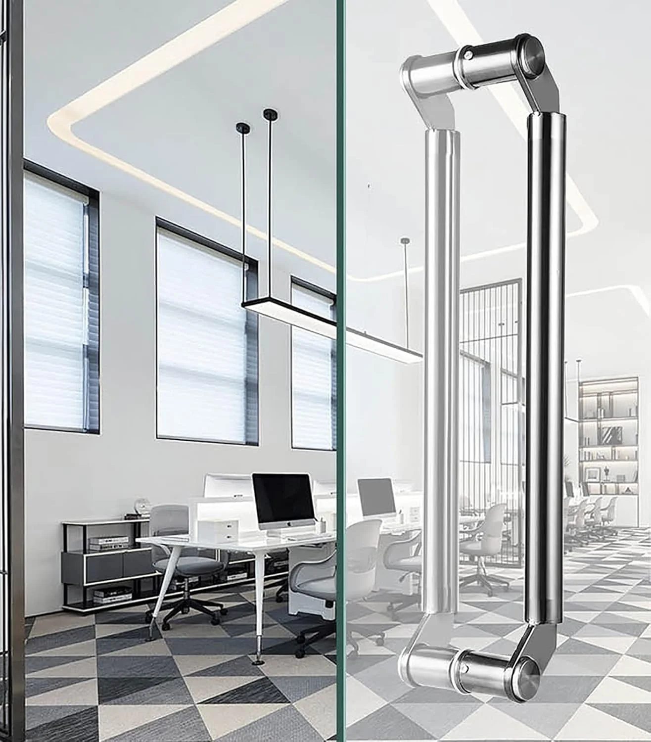 دستگیره درب کشویی استیل ضد زنگ برس خورده برای درب حمام/درب شیشه ای/درب های پاکتی، دستگیره درب ورودی 60/80/100/120 سانتی متری برای دفتر/درب ورودی، دو طرفه، نقره ای - 80 سانتی متر (31.5 اینچ)