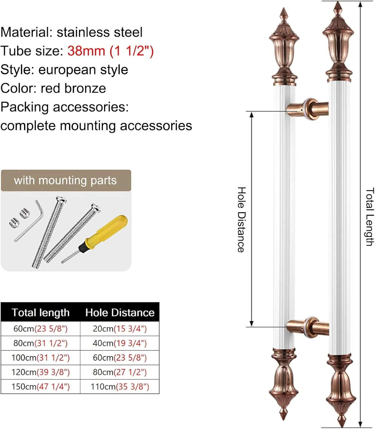 دستگیره های درب تجاری، دستگیره های فشاری کششی درب به سبک اروپایی برای درب ورودی/چوبی، دستگیره شیشه ای دو طرفه با پیچ های نصب، برنز قرمز-80cm(31 1/2")*40cm دستگیره های درب تجاری، دستگیره های فشاری کششی درب به سبک اروپایی برای درب ورودی/چوبی، دستگیره شیشه ای دو طرفه با پیچ های نصب، برنز قرمز-80cm(31 1/2")*40cm