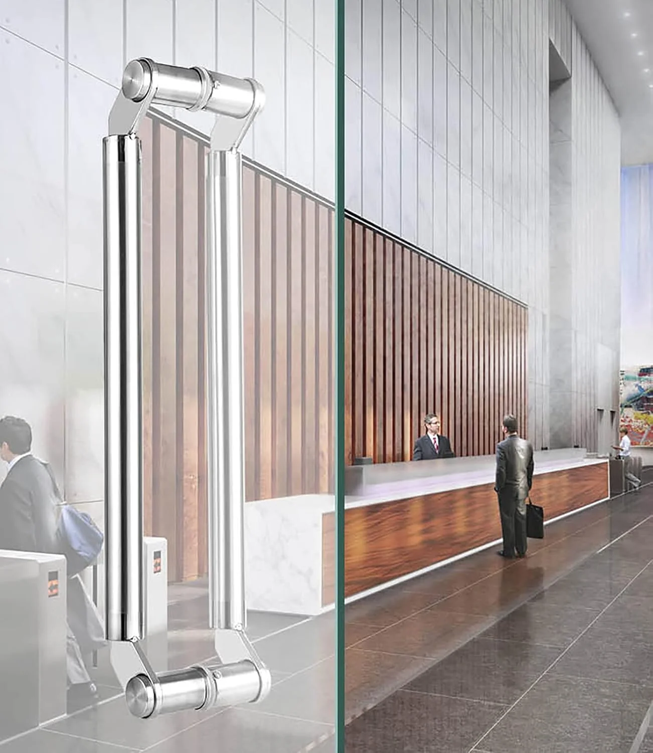 دستگیره درب کشویی استیل ضد زنگ برس خورده برای درب حمام/درب شیشه ای/درب های پاکتی، دستگیره درب ورودی 60/80/100/120 سانتی متری برای دفتر/درب ورودی، دو طرفه، نقره ای - 80 سانتی متر (31.5 اینچ)