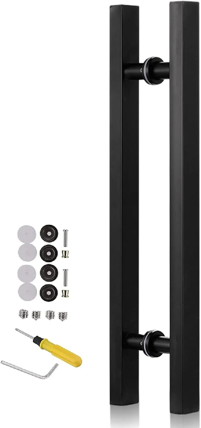 دستگیره درب کشویی انبار، مربع مشکی، مناسب برای درب های تجاری، طول های 50، 60، 80، 120، 150 سانتی متر، دستگیره درب کشویی برای درب های شیشه ای/چوبی/فلزی داخلی و خارجی، مشکی - 120 سانتی متر