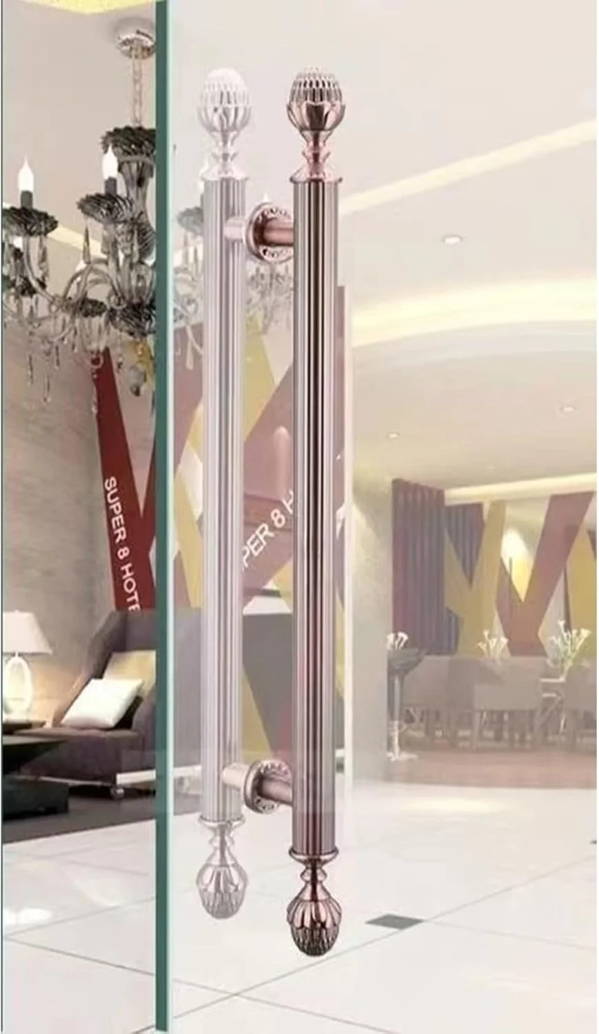 دستگیره درب ورودی بلند، دستگیره درب کشویی انبار استیل ضد زنگ سنگین/دستگیره سخت افزاری درب شیشه ای، دستگیره درب دوش آشپزخانه داخلی و خارجی، رزگلد - 120 سانتی متر