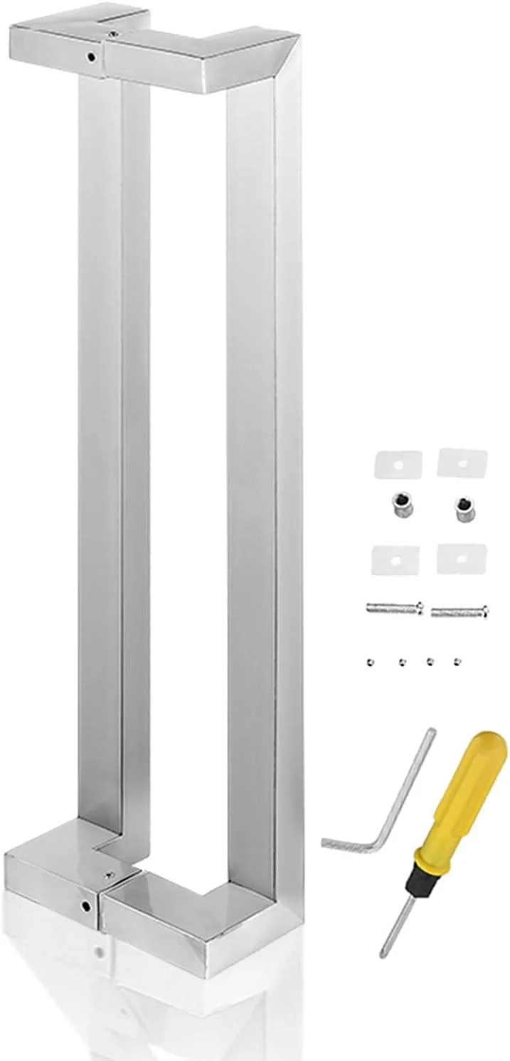 دستگیره درب استیل ضد زنگ، دستگیره دو طرفه درب شیشه ای داخلی برای درب های ورودی آشپزخانه، نقره ای - طول 80 سانتی متر