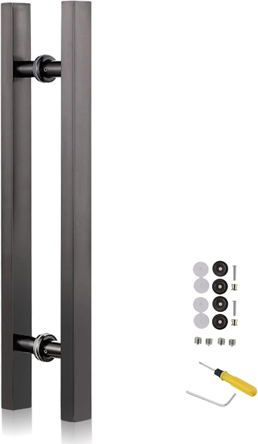 دستگیره کششی درب آشپزخانه و حمام، دستگیره فلزی درب برای درب های چوبی، شیشه ای و فلزی، دستگیره مربعی جامد برای درب های سوله باغ، دستگیره دو طرفه درب حمام به همراه اتصالات، مشکی - 80 سانتی متر