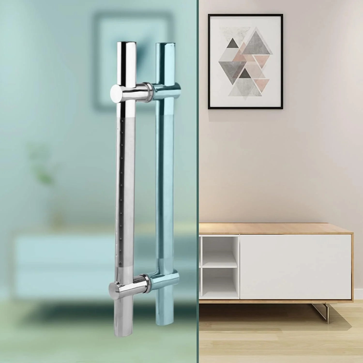 دستگیره درب کشویی شیشه ای برای حمام/درب ورودی تجاری، دستگیره درب سنگین با فاصله سوراخ قابل تنظیم، ارتفاع 60 سانتی متر