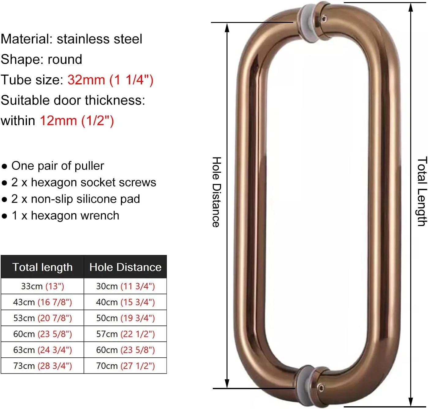دستگیره های فشاری کششی درب شیشه ای سنگین، میله فشاری درب دو طرفه برای درب خروجی، میله فشاری درب تجاری و دستگیره کششی، نصب آسان، رزگلد-73 سانتی متر (28 3/4 اینچ)*70 سانتی متر