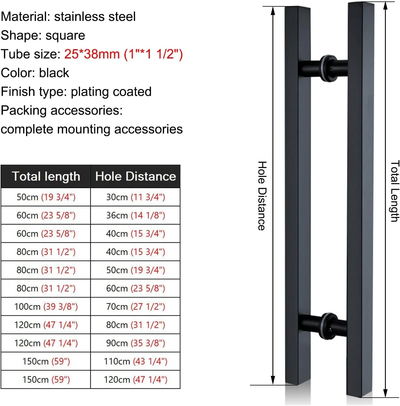 دستگیره درب شیشه ای تجاری مربع، دستگیره های درب انبار بیرونی سنگین، دستگیره میله ای درب ورودی فروشگاه اداری، مشکی - 80 سانتی متر (31 1/2 اینچ) * 60 سانتی متر دستگیره درب شیشه ای تجاری مربع، دستگیره های درب انبار بیرونی سنگین، دستگیره میله ای درب ورودی فروشگاه اداری، مشکی - 80 سانتی متر (31 1/2 اینچ) * 60 سانتی متر