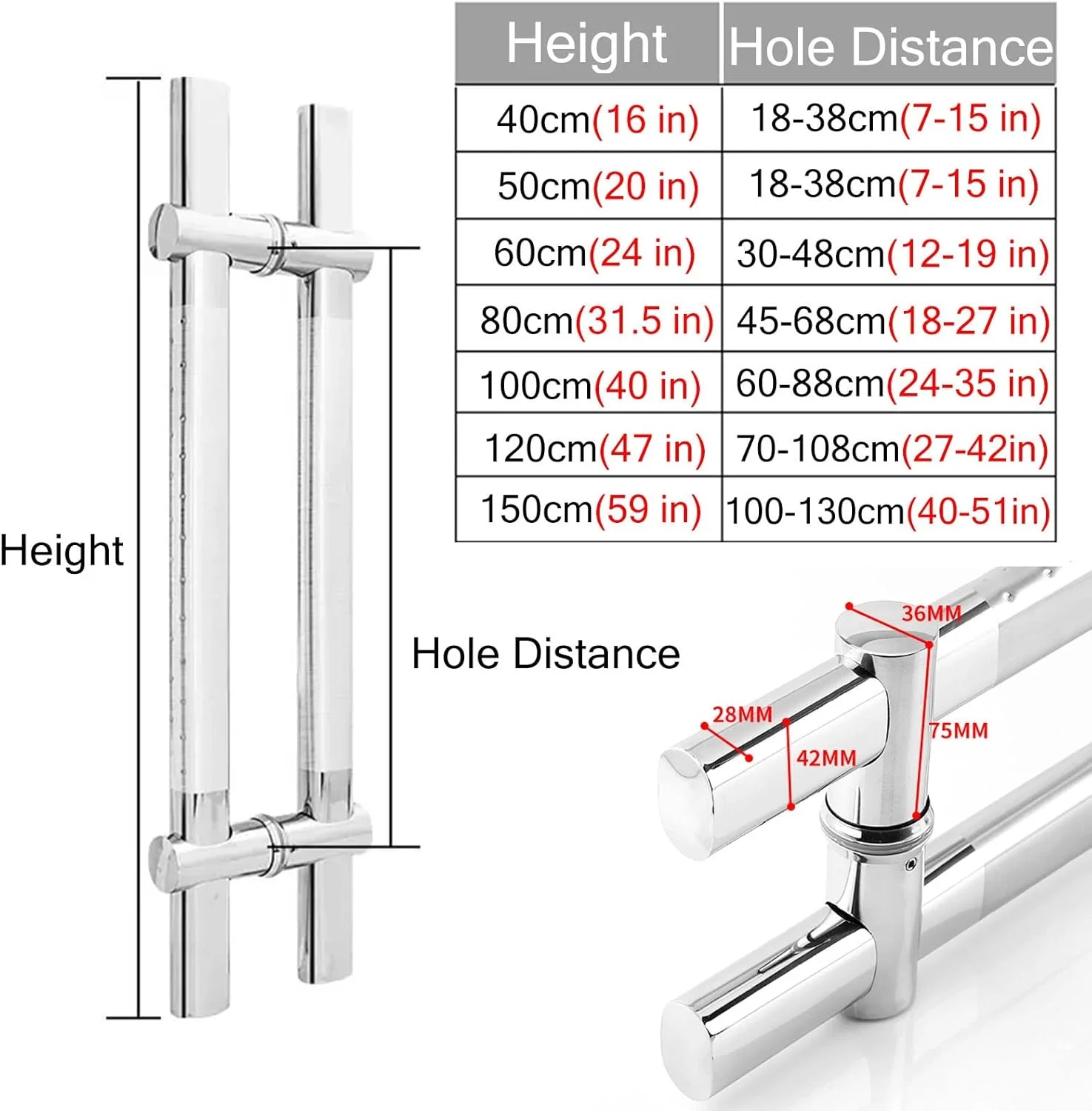 دستگیره درب کشویی شیشه ای برای حمام/درب ورودی تجاری، دستگیره درب سنگین با فاصله سوراخ قابل تنظیم، ارتفاع 60 سانتی متر دستگیره درب کشویی شیشه ای برای حمام/درب ورودی تجاری، دستگیره درب سنگین با فاصله سوراخ قابل تنظیم، ارتفاع 60 سانتی متر