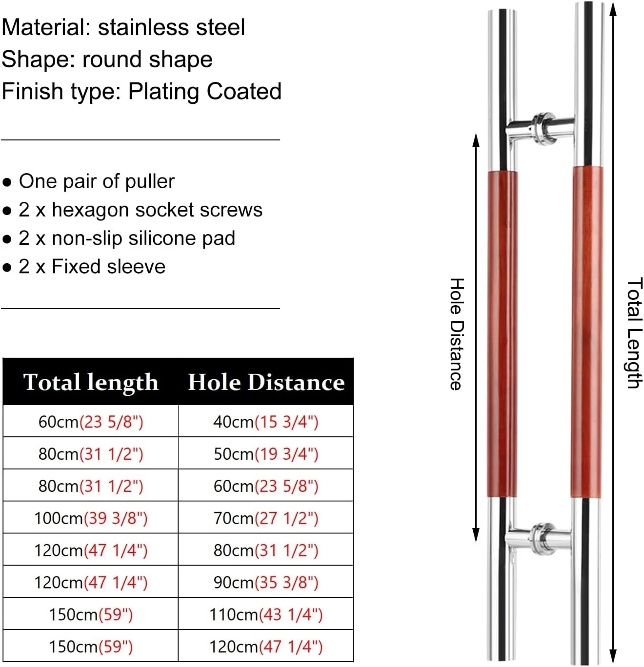 دستگیره های فشاری-کششی درب استیل ضد زنگ، دستگیره کشویی درب انبار برای درب ورودی درب چوبی، میله فشاری درب شیشه ای سنگین گرد، 150cm(59")*110cm دستگیره های فشاری-کششی درب استیل ضد زنگ، دستگیره کشویی درب انبار برای درب ورودی درب چوبی، میله فشاری درب شیشه ای سنگین گرد، 150cm(59")*110cm
