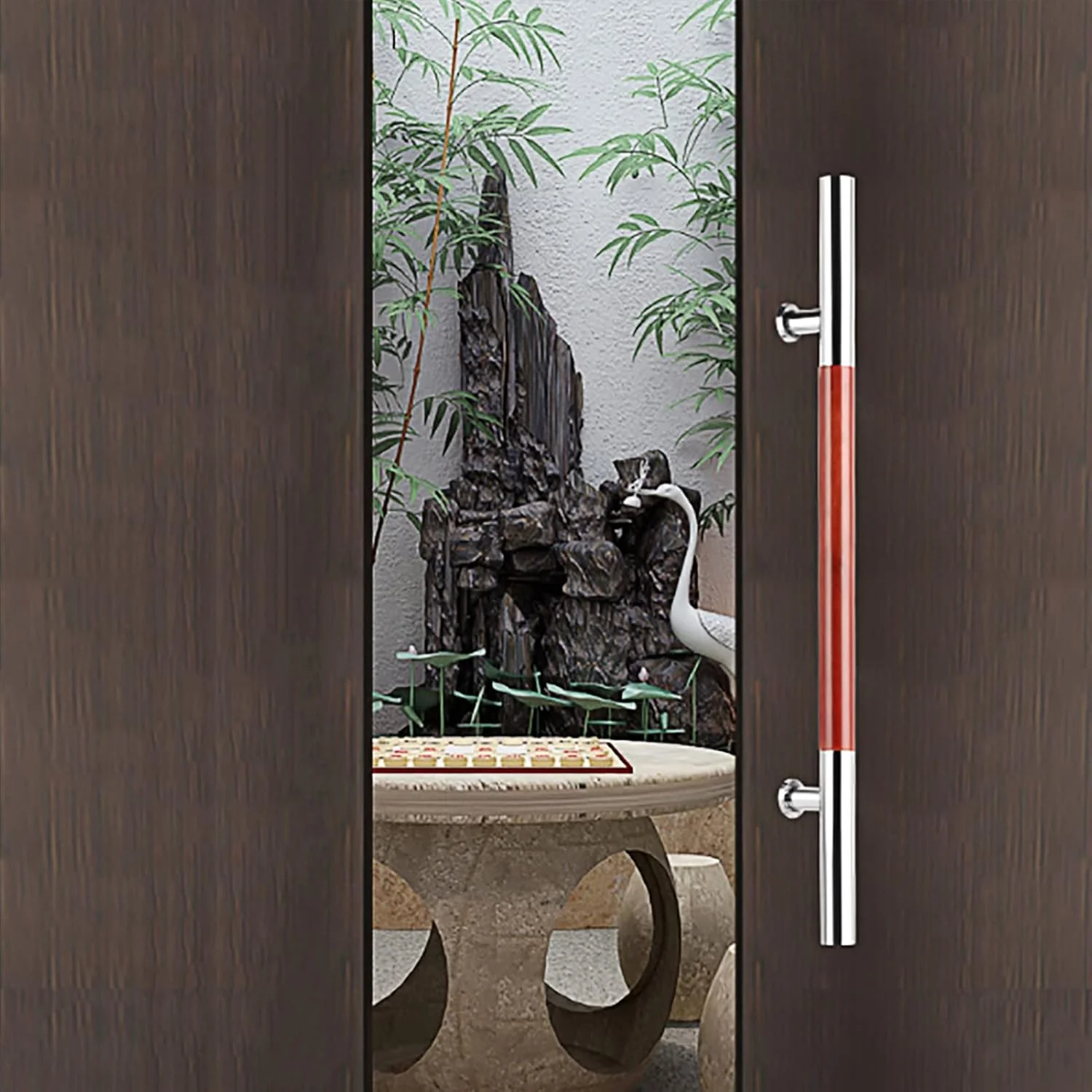 دستگیره های فشاری-کششی درب استیل ضد زنگ، دستگیره کشویی درب انبار برای درب ورودی درب چوبی، میله فشاری درب شیشه ای سنگین گرد، 150cm(59")*110cm دستگیره های فشاری-کششی درب استیل ضد زنگ، دستگیره کشویی درب انبار برای درب ورودی درب چوبی، میله فشاری درب شیشه ای سنگین گرد، 150cm(59")*110cm