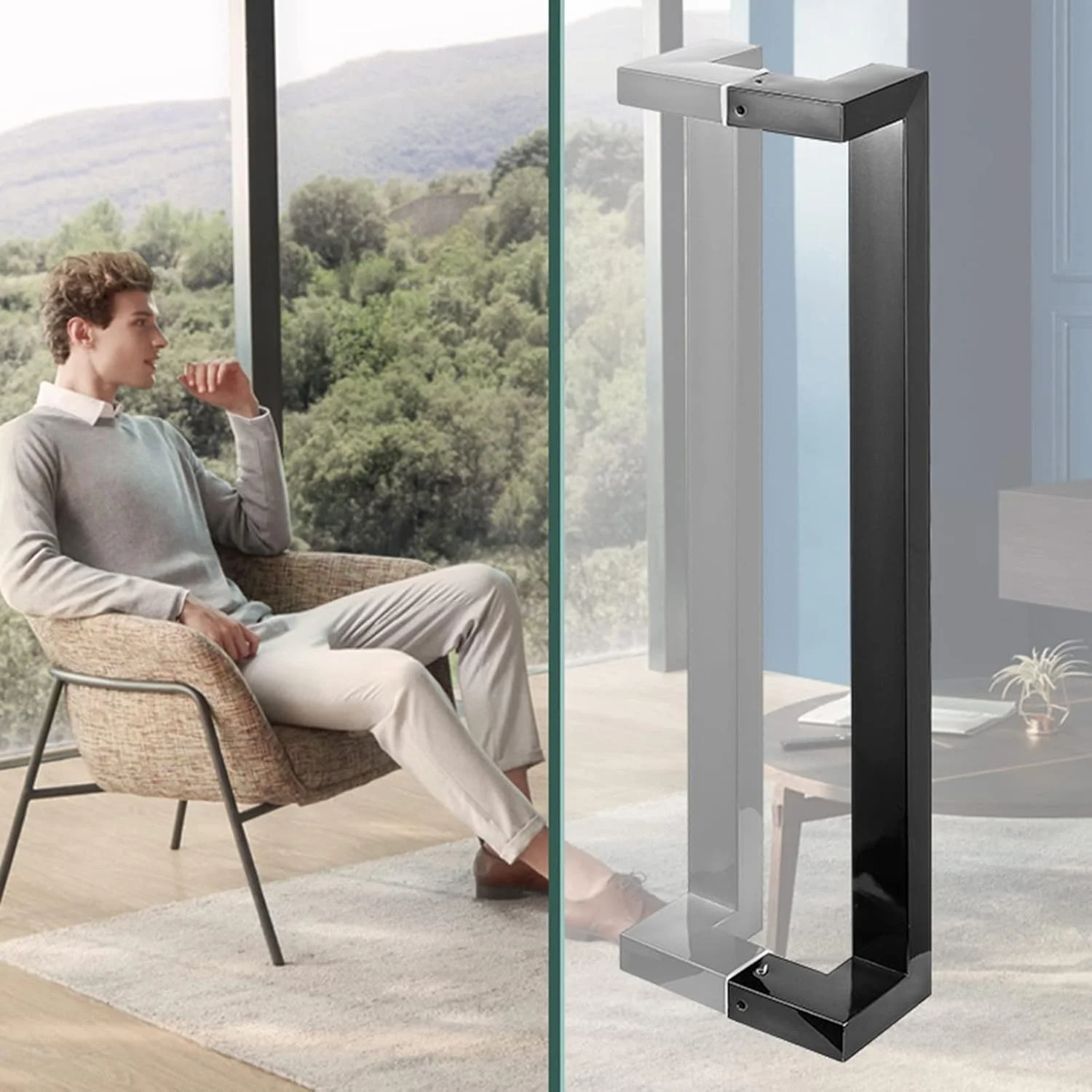 دستگیره درب فولادی ضد زنگ سنگین، سطح صاف و صیقلی، دستگیره درب شیشه ای ضد زنگ، مناسب برای درب های داخلی و خارجی، مشکی - 120 سانتی متر (47 اینچ)