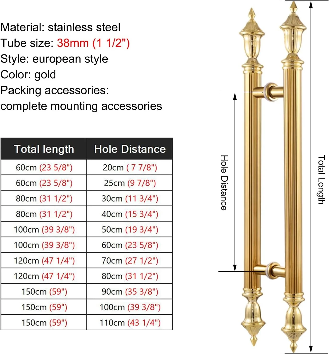 دستگیره درِ فشاری کششی به سبک اروپایی برای درهای چوبی، دستگیره استیل ضد زنگ تجاری، دستگیره های شیشه ای شامل تمام اتصالات نصب، طلایی - 150 سانتی متر (59 اینچ) * 100 سانتی متر دستگیره درِ فشاری کششی به سبک اروپایی برای درهای چوبی، دستگیره استیل ضد زنگ تجاری، دستگیره های شیشه ای شامل تمام اتصالات نصب، طلایی - 150 سانتی متر (59 اینچ) * 100 سانتی متر