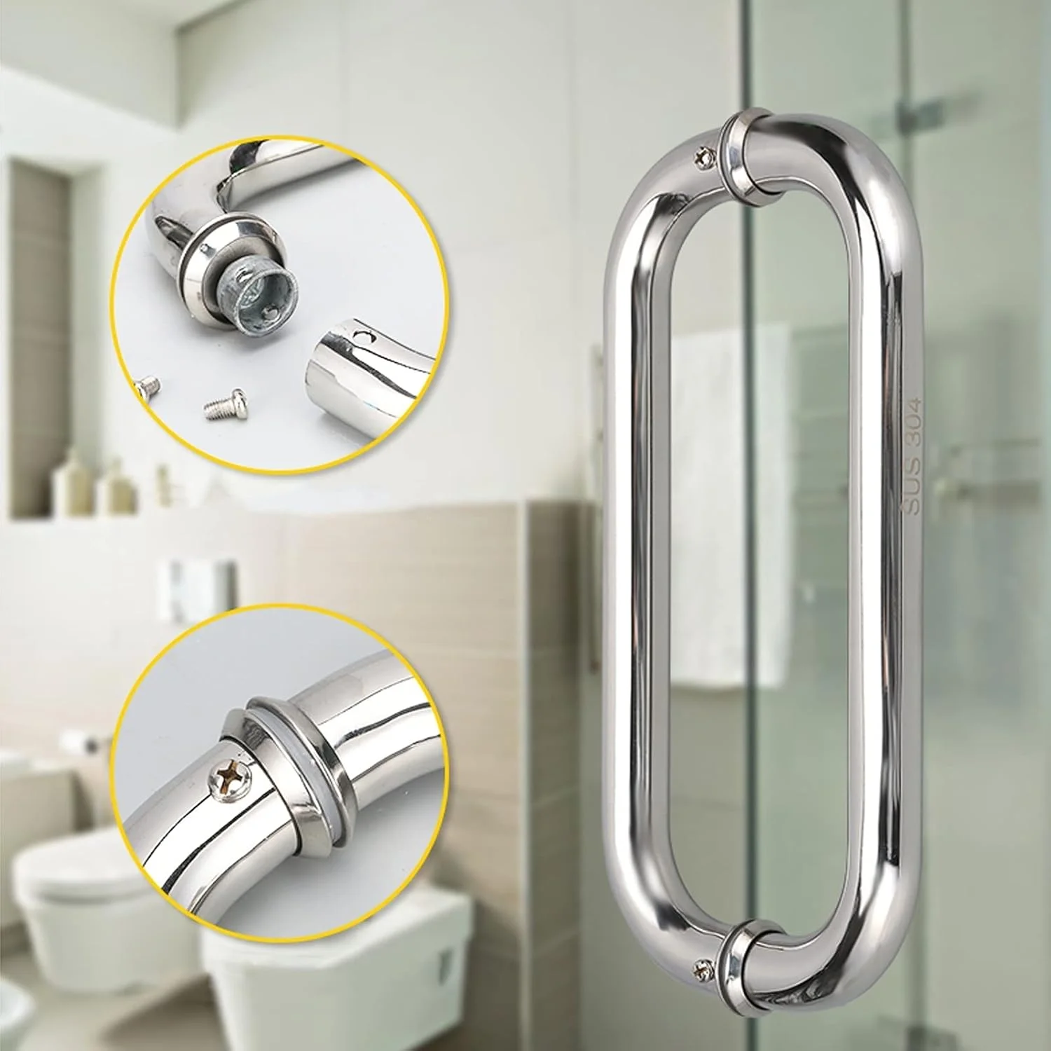 دستگیره درب شیشه ای کشویی و فشاری، دستگیره های درب حمام و دوش استیل ضد زنگ سنگین، برای جایگزینی دستگیره های درب قدیمی یا آسیب دیده، 300 میلی متر دستگیره درب شیشه ای کشویی و فشاری، دستگیره های درب حمام و دوش استیل ضد زنگ سنگین، برای جایگزینی دستگیره های درب قدیمی یا آسیب دیده، 300 میلی متر