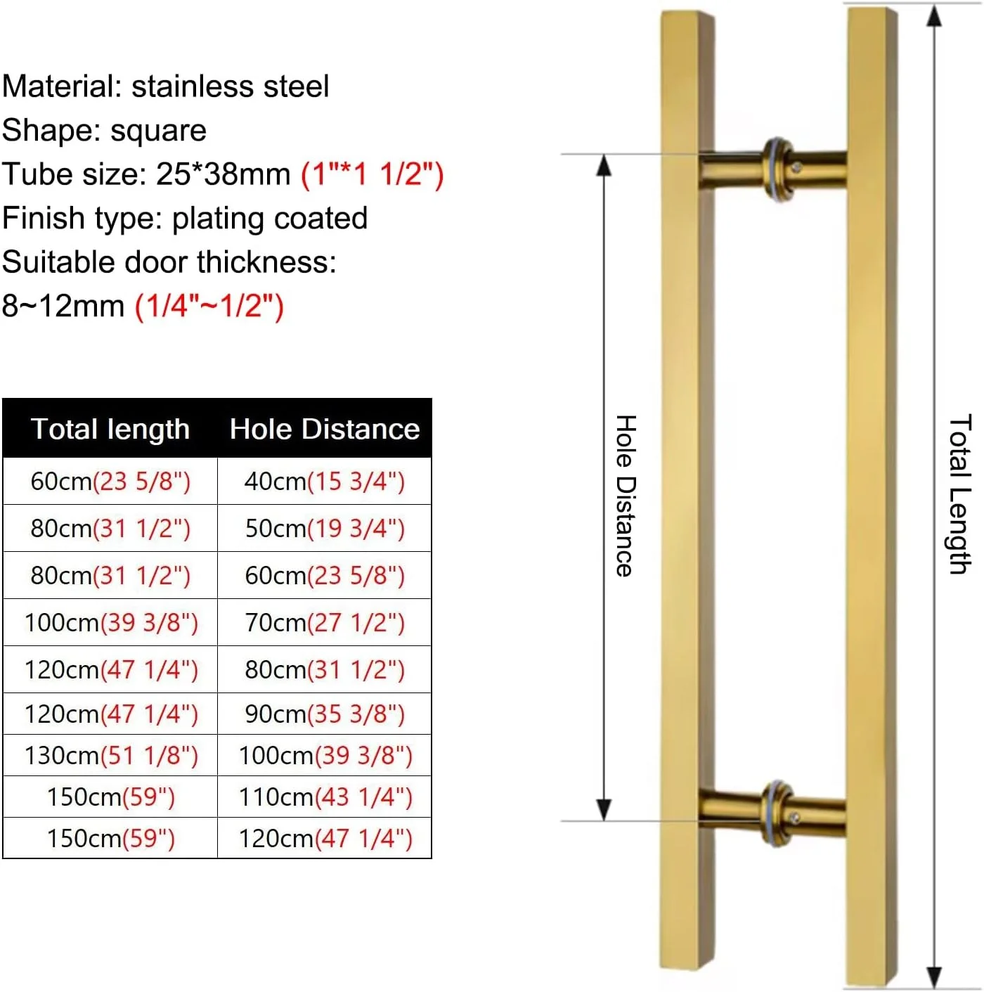 دستگیره در دو طرفه برای درب های تکی، دستگیره کششی میله ای بلند برای ورودی، دستگیره درب حمام/دستگیره درب شیشه ای انبار، داخلی و خارجی، طلایی - 80 سانتی متر (31 1/2 اینچ) * 50 سانتی متر دستگیره در دو طرفه برای درب های تکی، دستگیره کششی میله ای بلند برای ورودی، دستگیره درب حمام/دستگیره درب شیشه ای انبار، داخلی و خارجی، طلایی - 80 سانتی متر (31 1/2 اینچ) * 50 سانتی متر