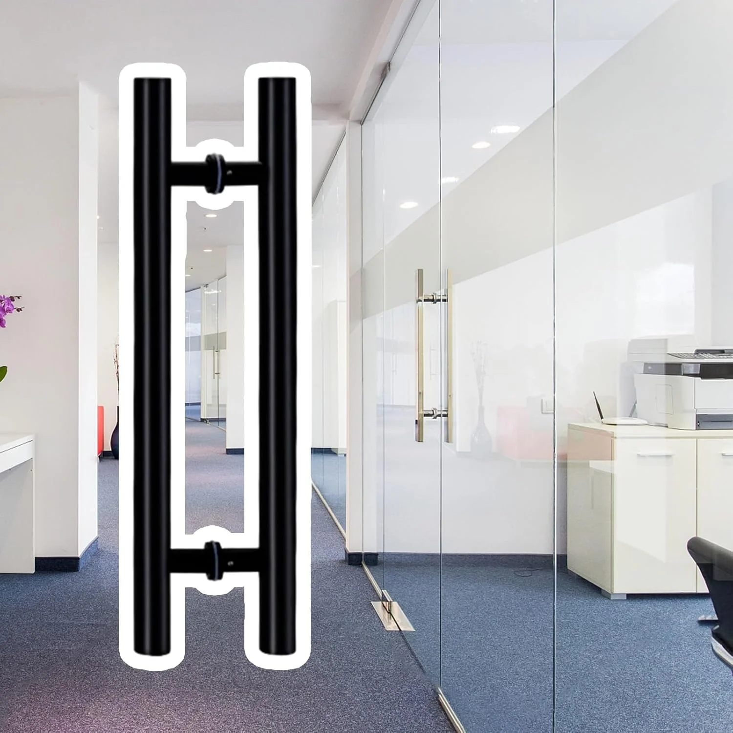 دستگیره در برای درهای شیشه ای کشویی، دستگیره میله ای فشاری دو طرفه، دستگیره در حمام گرد، برای فضای داخلی و خارجی، مشکی مات - 60cm(23 5/8")*40cm