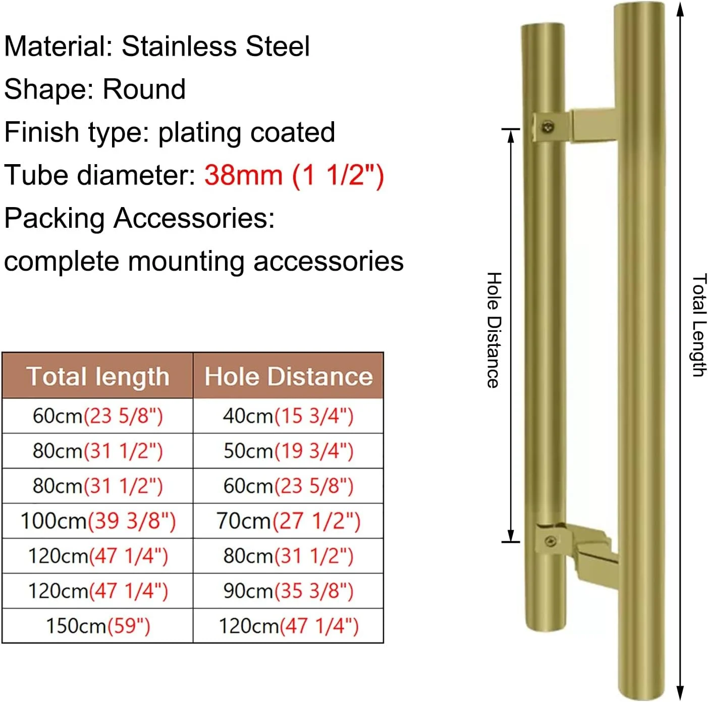 دستگیره های درب شیشه ای کشویی، دستگیره های فشاری و کششی درب استیل ضد زنگ، دستگیره تجاری درب با لوازم نصب، طلایی - 100 سانتی متر دستگیره های درب شیشه ای کشویی، دستگیره های فشاری و کششی درب استیل ضد زنگ، دستگیره تجاری درب با لوازم نصب، طلایی - 100 سانتی متر