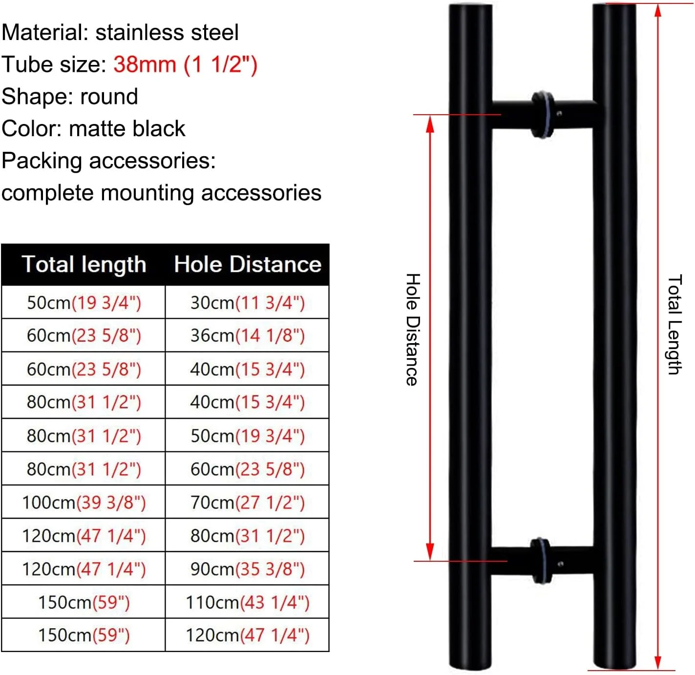 دستگیره در برای درهای شیشه ای کشویی، دستگیره میله ای فشاری دو طرفه، دستگیره در حمام گرد، برای فضای داخلی و خارجی، مشکی مات - 60cm(23 5/8")*40cm دستگیره در برای درهای شیشه ای کشویی، دستگیره میله ای فشاری دو طرفه، دستگیره در حمام گرد، برای فضای داخلی و خارجی، مشکی مات - 60cm(23 5/8")*40cm