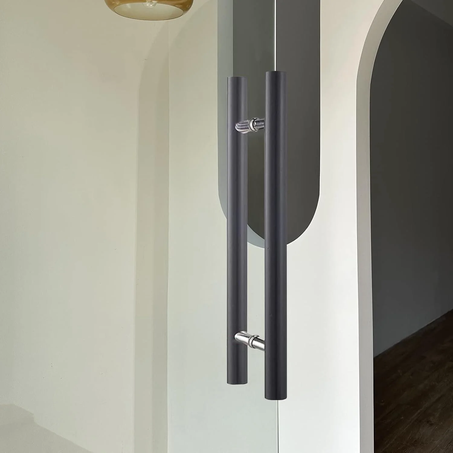دستگیره درب شیشه ای ورودی دفتر، دستگیره مدرن درب چوبی انبار، میله فشاری درب گرد دو طرفه، 30/40/60/80/100/120/150 سانتی متر، مشکی-80 سانتی متر