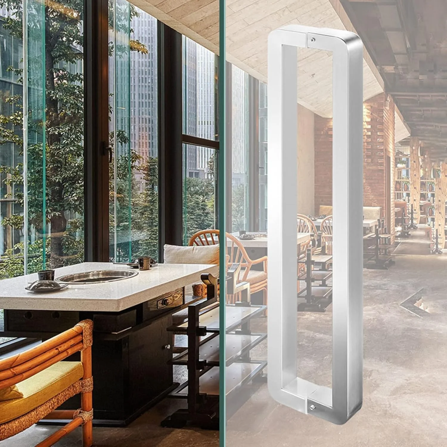 دستگیره درب با گوشه‌های گرد برای درب شیشه‌ای، دستگیره کشویی مربعی ۱۳/۱۷/۲۱/۲۵ اینچی، دستگیره‌های درب استیل ضد زنگ برس خورده، میله‌های درب داخلی دو طرفه، طلایی - 42.5 سانتی‌متر (17 اینچ)