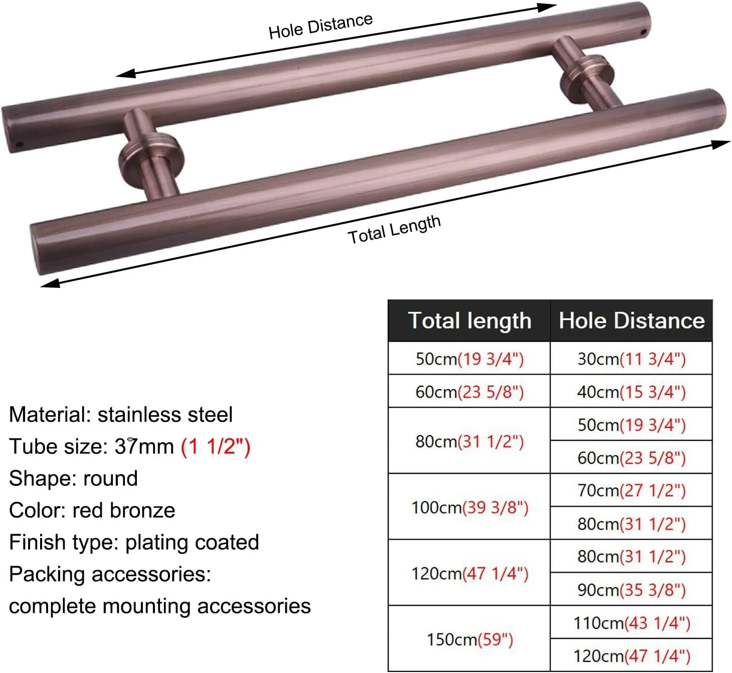 دستگیره کشویی درب انبار برای درب چوبی و شیشه ای، دستگیره سخت افزاری گرد با لوازم جانبی، دستگیره درب ورودی، برنز قرمز - 150 سانتی متر * 110 سانتی متر دستگیره کشویی درب انبار برای درب چوبی و شیشه ای، دستگیره سخت افزاری گرد با لوازم جانبی، دستگیره درب ورودی، برنز قرمز - 150 سانتی متر * 110 سانتی متر