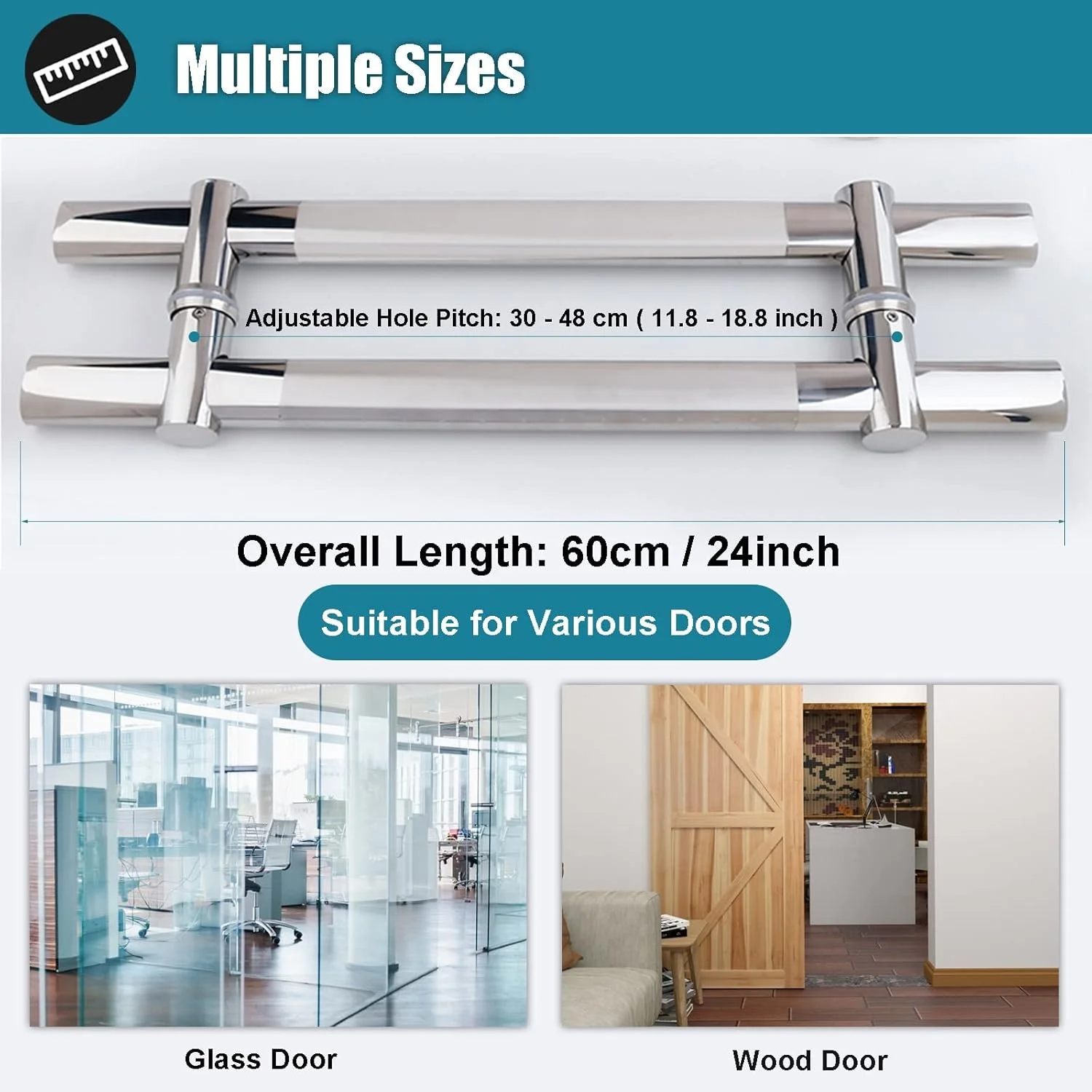 دستگیره درب کشویی انبار ورودی برای درب های داخلی و خارجی، دستگیره هل دادن و کشیدن درب گاراژ با طول های 150/120/100/80/60/50 سانتی متر، درب شیشه ای/چوبی، 60 سانتی متر/24 اینچ دستگیره درب کشویی انبار ورودی برای درب های داخلی و خارجی، دستگیره هل دادن و کشیدن درب گاراژ با طول های 150/120/100/80/60/50 سانتی متر، درب شیشه ای/چوبی، 60 سانتی متر/24 اینچ