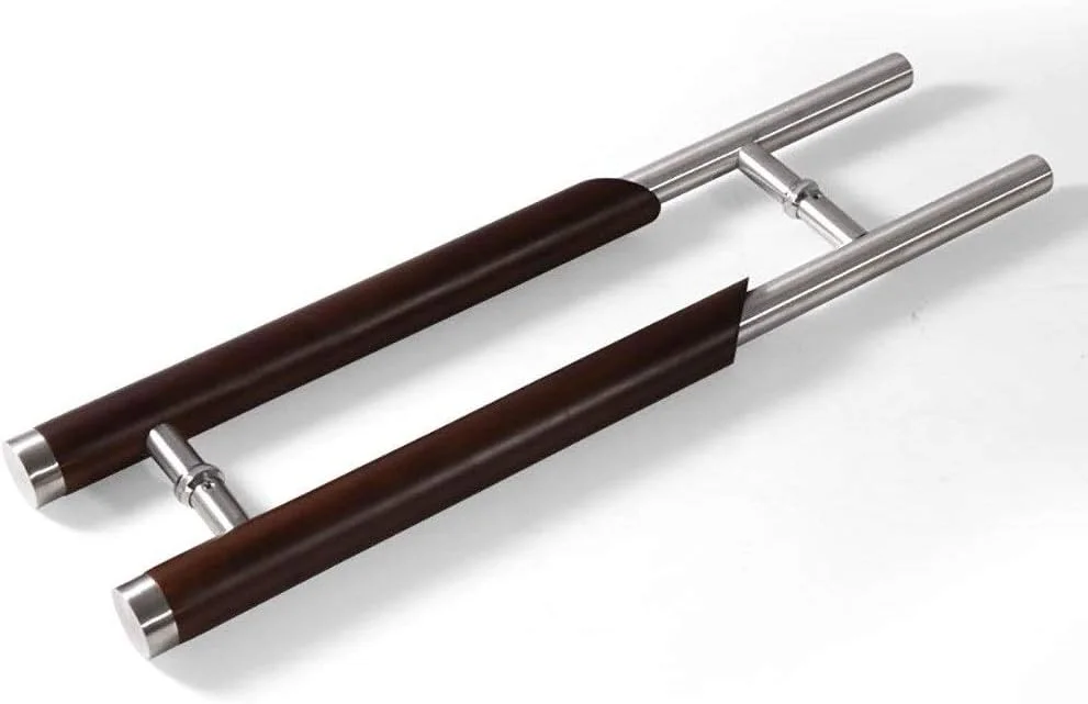 دستگیره درب کشویی انبار، دستگیره درب شیشه ای استیل، دستگیره درب کشویی لوله گرد چوب جامد، مناسب برای هتل ها/دفاتر، 2 رنگ، 5 سایز، A-600 * 400mm