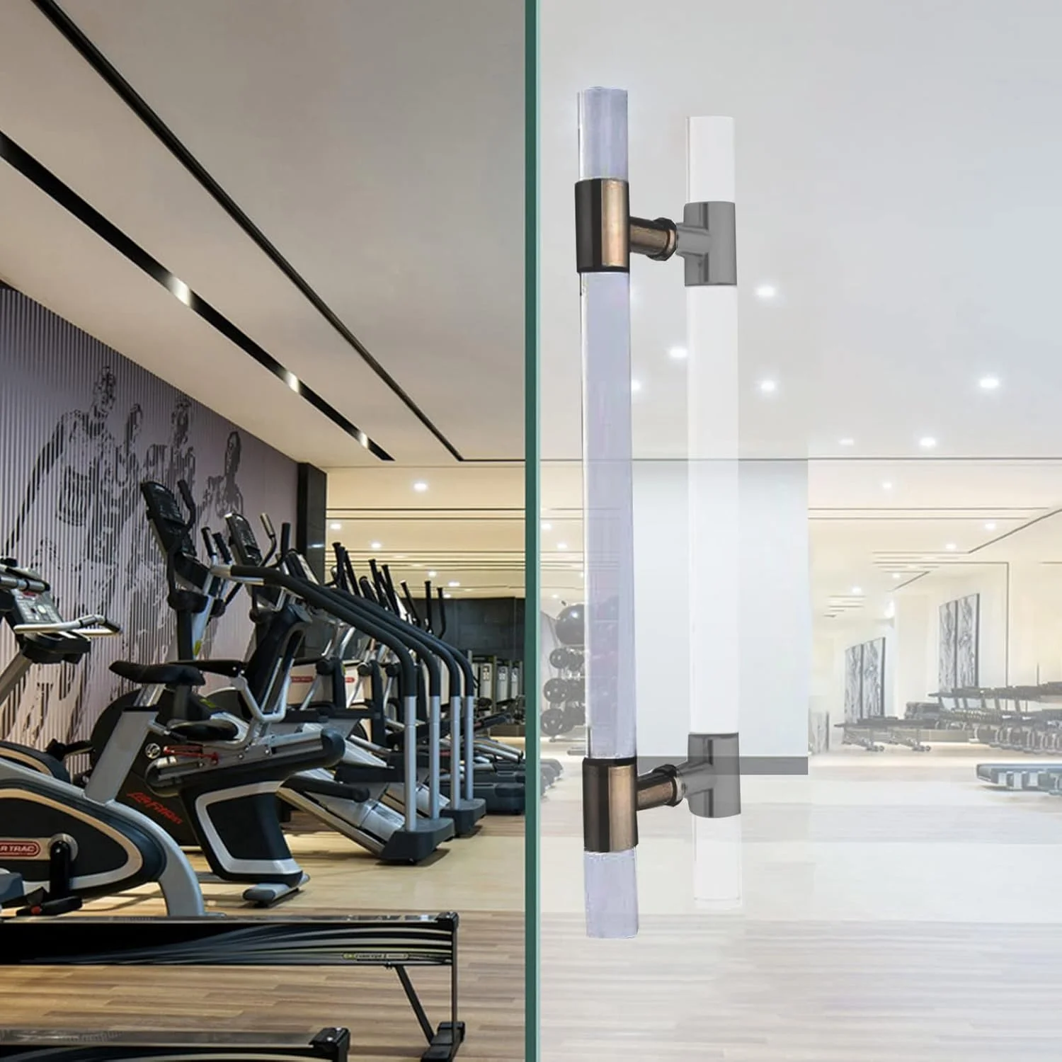 دستگیره میله ای فشاری کششی مدرن، دستگیره میله ای درب بیرونی/هتل، دستگیره درب دو طرفه فشاری کششی برای درب شیشه ای/درب چوبی/درب ورودی، لغزنده شفاف H شکل، مشکی - بلند 80 سانتی متر / 31.5 اینچ