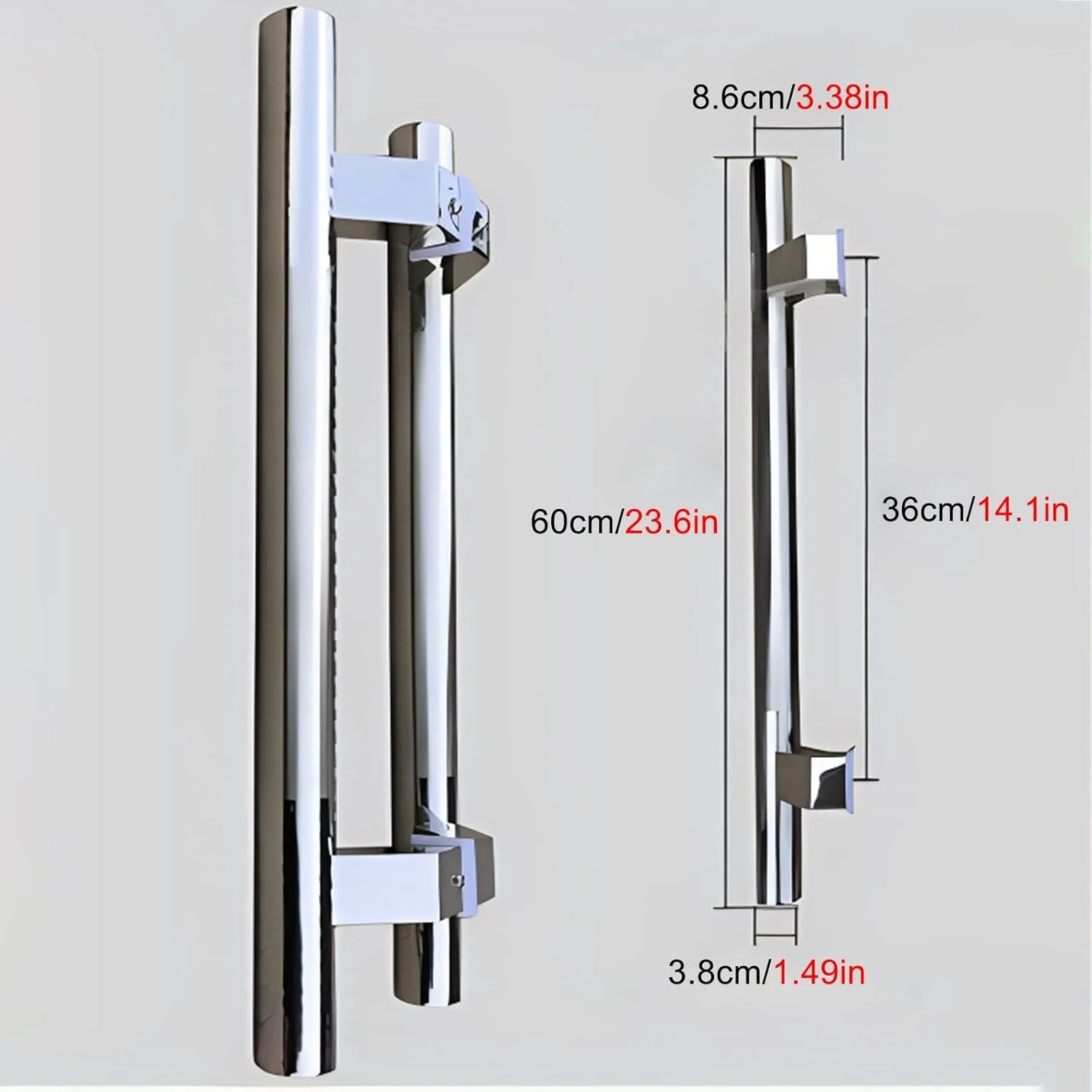 دستگیره درب کشویی انبار نقره ای، دستگیره فشاری کششی درب به طول 60/80/100/120/150 سانتی متر برای درب های شیشه ای/چوبی داخلی و خارجی