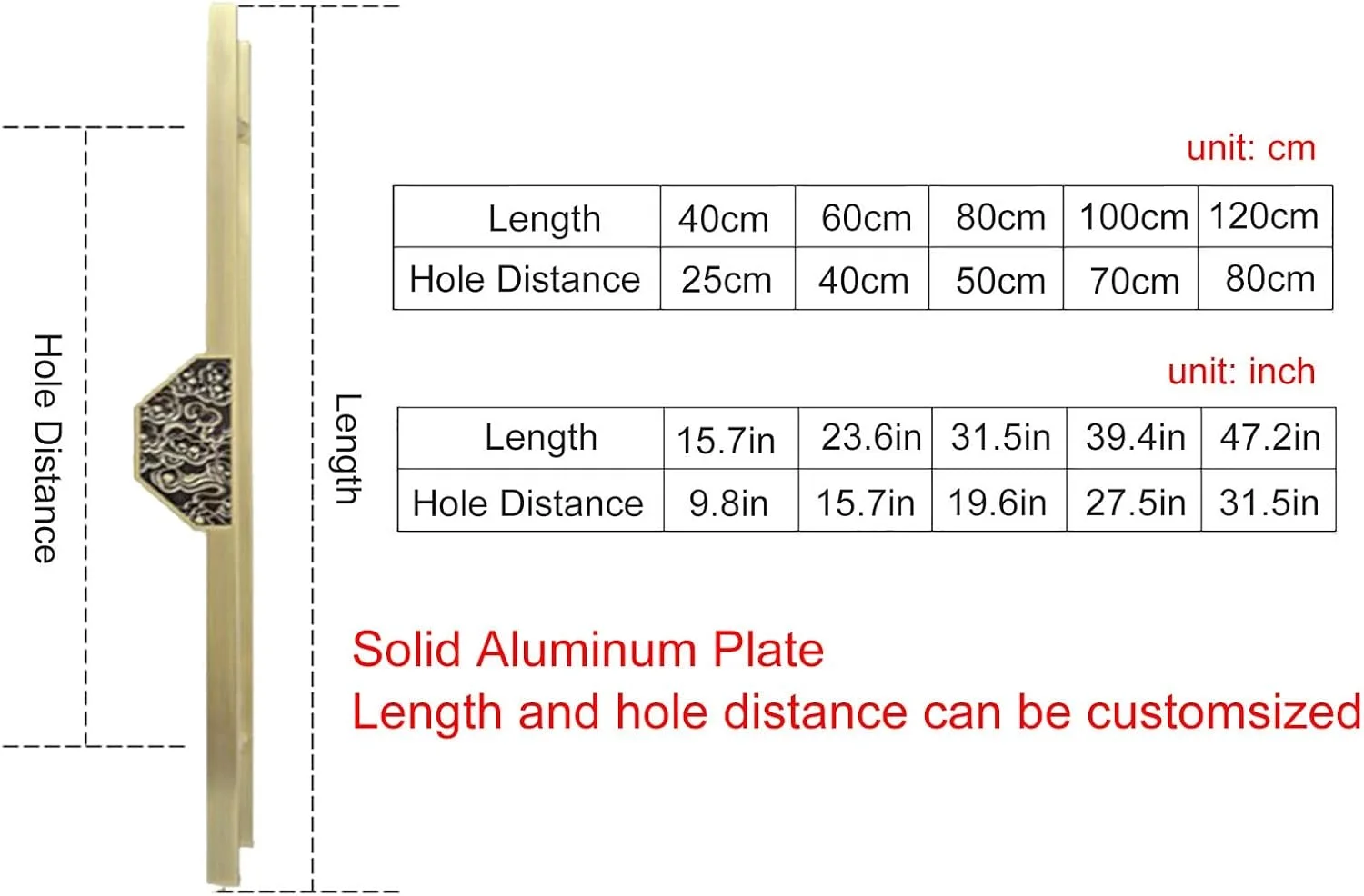 دستگیره کشویی درب انبار برای درب ورودی/درب های شیشه ای/درب رستوران، دستگیره درب ورودی داخلی و خارجی سنگین معاصر، مدل، مسی قرمز - 80 سانتی متر