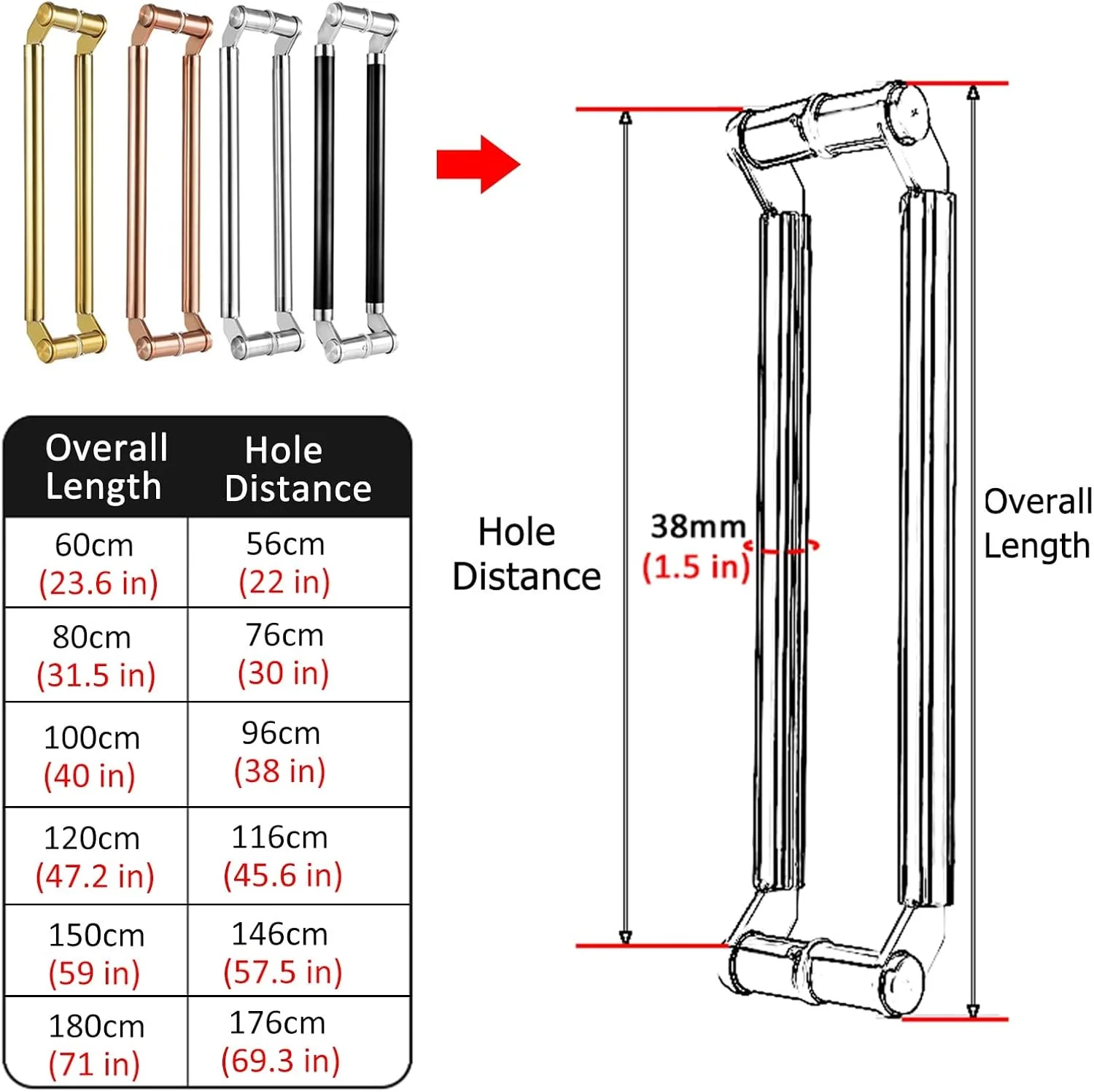 دستگیره درب کشویی انبار برای درب ضخیم 8 سانتی متری، دستگیره جایگزین درب دوش 24 30 40 50 60 اینچی، کیت دستگیره درب ورودی استیل ضد زنگ، نقره ای - بلند 120 سانتی متر / 47.2 اینچ