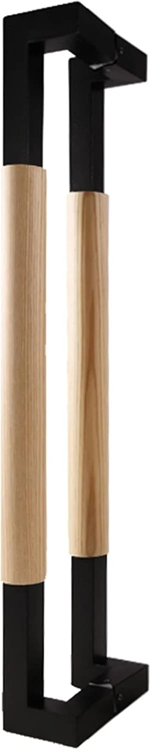 دستگیره درب کشویی دو طرفه مدرن - 40/60/80/100 سانتی متر، دستگیره درب انبار کشویی استیل ضد زنگ و چوب مشکی، مناسب برای درهای شیشه ای/چوبی/اداری/هتلی/حیاط D، 80 سانتی متر