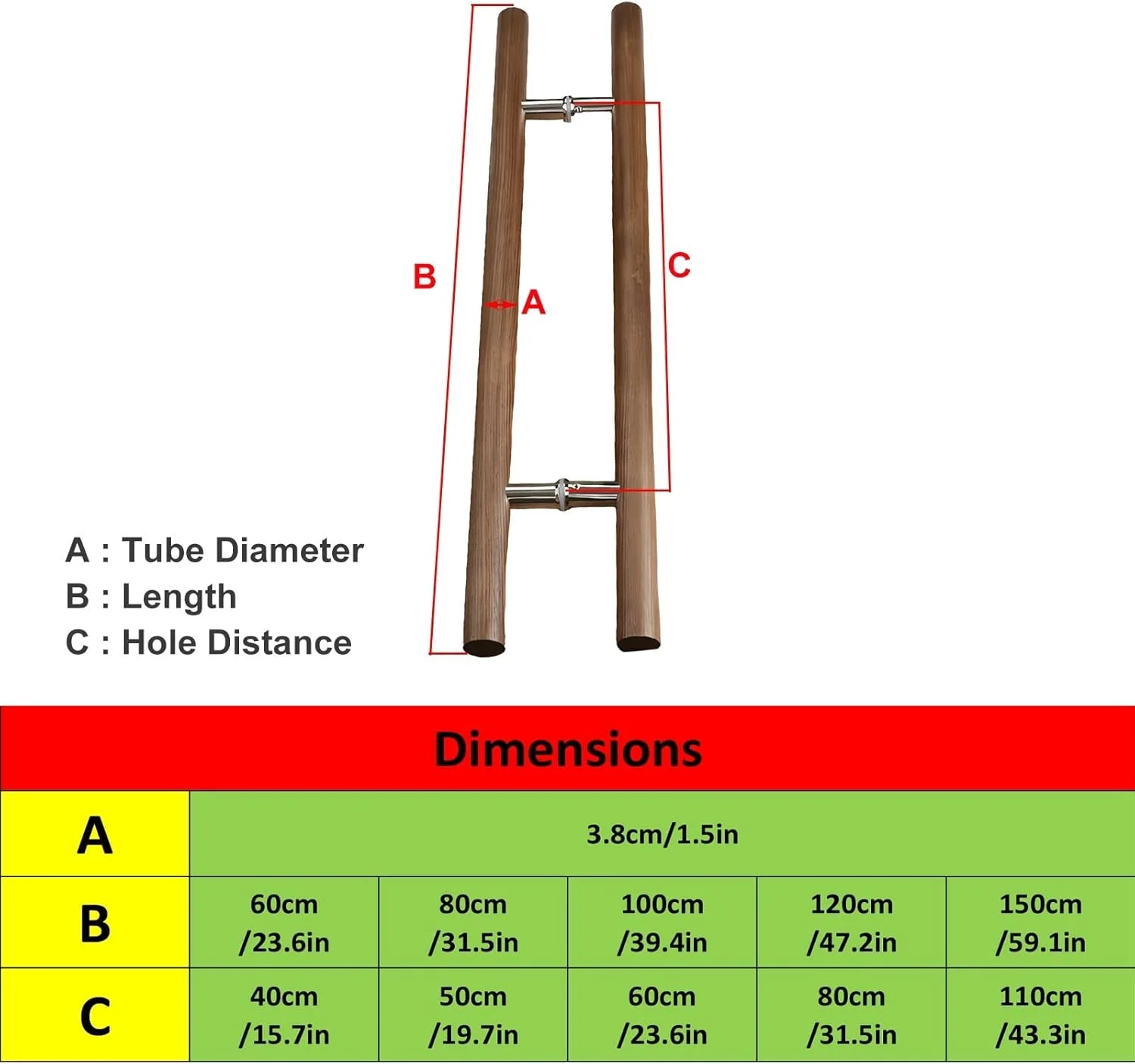دستگیره کششی درب شیشه ای/چوبی، دستگیره های درب به طول 60/80/120/150 سانتی متر برای انبار، آشپزخانه، ورودی دفتر، سخت افزار درب چوبی، A-100Cm/39.4In