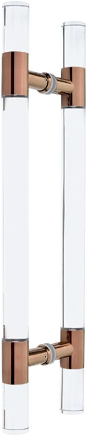 دستگیره فشاری درب آکریلیک شفاف برای درب های داخلی و خارجی، دستگیره های درب شیشه ای کشویی مدرن گرد H شکل، رزگلد - 120 سانتی متر