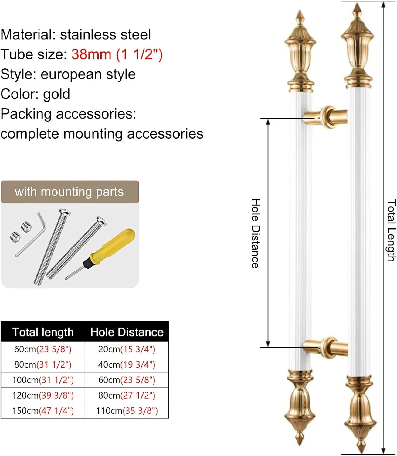 دستگیره های درب تجاری، دستگیره های فشاری کششی درب به سبک اروپایی برای درب ورودی/چوبی، دستگیره شیشه ای دو طرفه با پیچ نصب، طلایی - 80cm(31 1/2")*40cm دستگیره های درب تجاری، دستگیره های فشاری کششی درب به سبک اروپایی برای درب ورودی/چوبی، دستگیره شیشه ای دو طرفه با پیچ نصب، طلایی - 80cm(31 1/2")*40cm