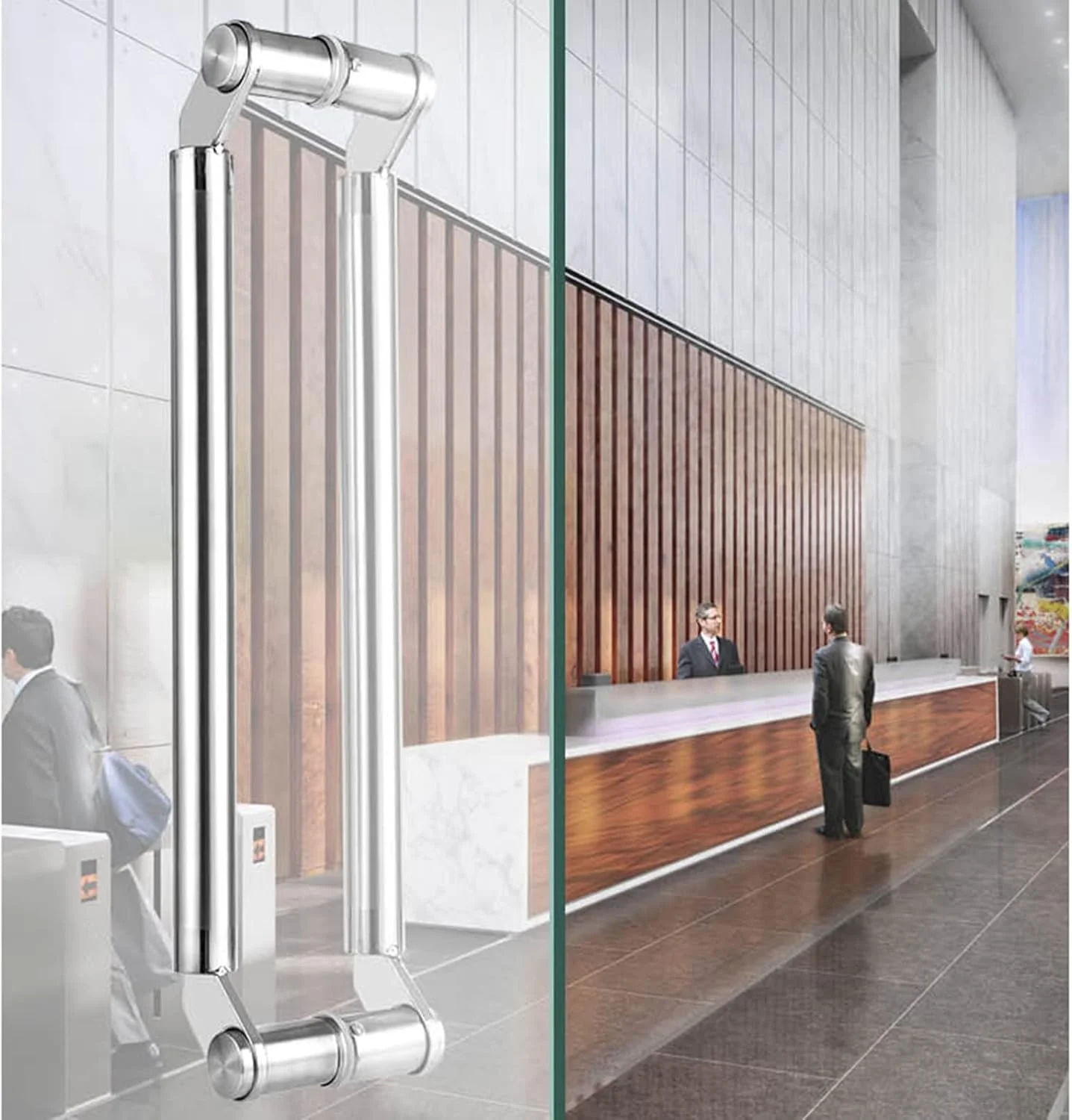 دستگیره درب ورودی مدرن، دستگیره های درب انبار داخلی، دستگیره کششی درب های ورودی تجاری مدرن استیل ضد زنگ، دستگیره های شیشه ای کشویی دوش با واشر، نقره ای - 100 سانتی متر