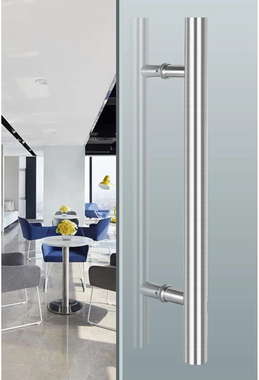 دستگیره کشویی درب انبار، دستگیره های فشاری درب، دستگیره های سنگین برای سوله، انبار، درب شیشه ای تجاری، پرداخت فولاد ضد زنگ برس خورده، نصب آسان، برس خورده - 180 سانتی متر / 70.9 اینچ - 150 سانتی متر