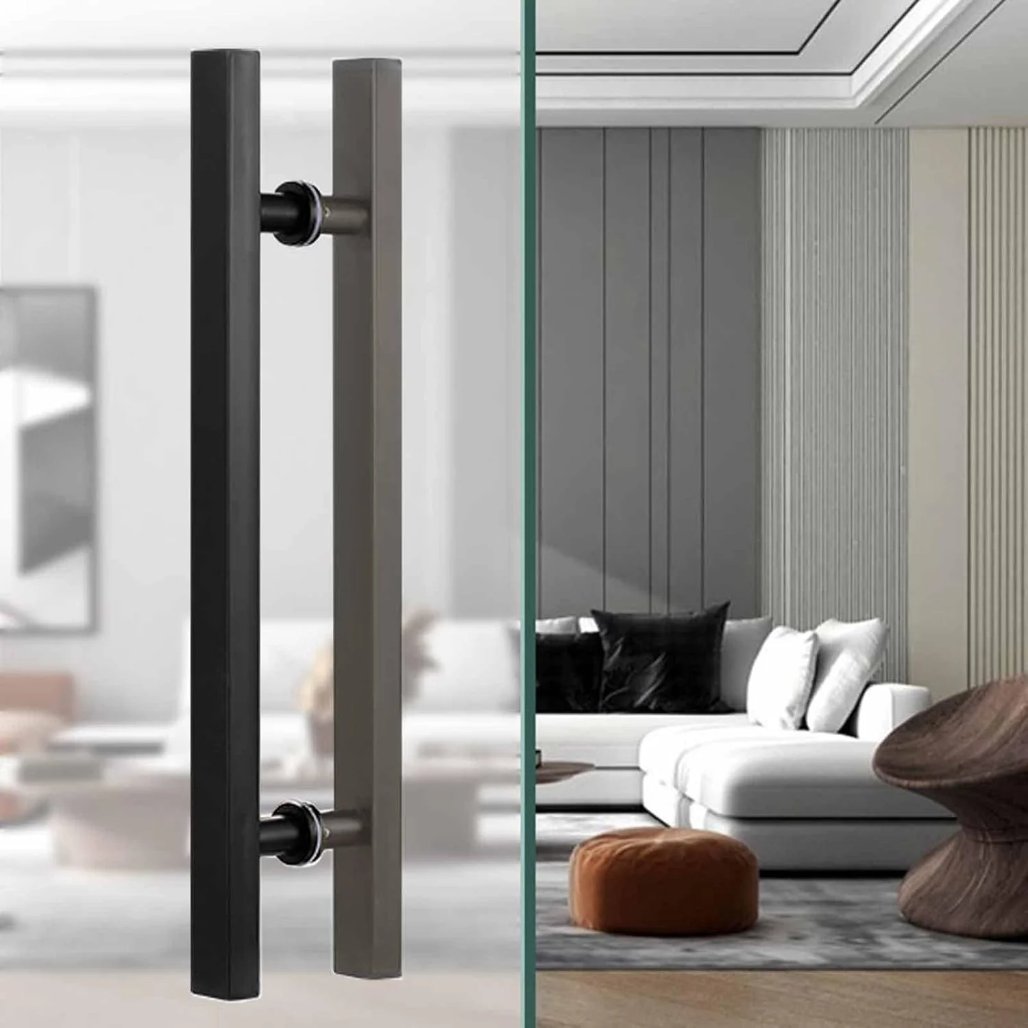 دستگیره درب کشویی انبار، دستگیره درب شیشه ای، دستگیره های بلند مربعی استیل ضد زنگ برای درب ورودی، دستگیره فشاری مدرن تجاری داخلی و خارجی، مشکی - 140 سانتی متر/180 سانتی متر