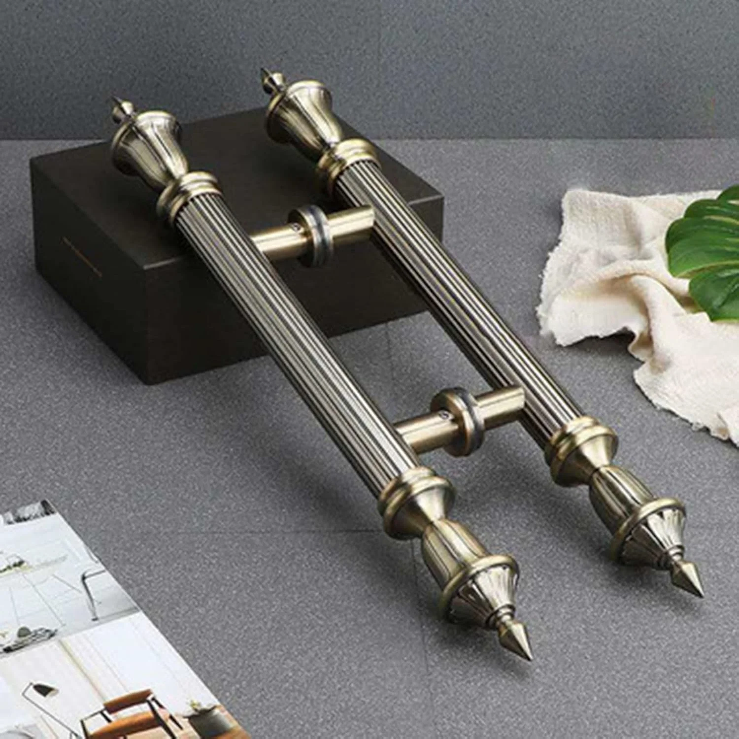 دستگیره کشویی درب انبار، دستگیره فشاری-کششی درب، دستگیره ورودی درب انبار برای درب های چوبی، فولادی، آلومینیومی، شیشه ای، درب های تجاری مدرن استیل ضد زنگ سنگین، برنزی - 160 سانتی متر / 63 اینچ - 120 سانتی متر