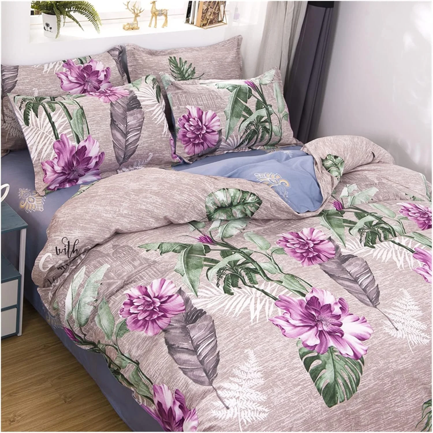 ست ملحفه تخت خواب 3/4 تکه نرم برای اتاق خواب، روتختی دونفره با رو بالشتی (رنگ: 04، سایز: SHEET_DOUBLE4PCS تخت 1.8 متری)