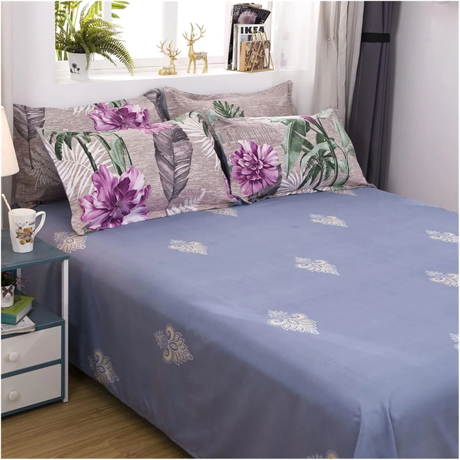 ست ملحفه تخت خواب 3/4 تکه نرم برای اتاق خواب، روتختی دونفره با رو بالشتی (رنگ: 04، سایز: SHEET_DOUBLE4PCS تخت 1.8 متری)