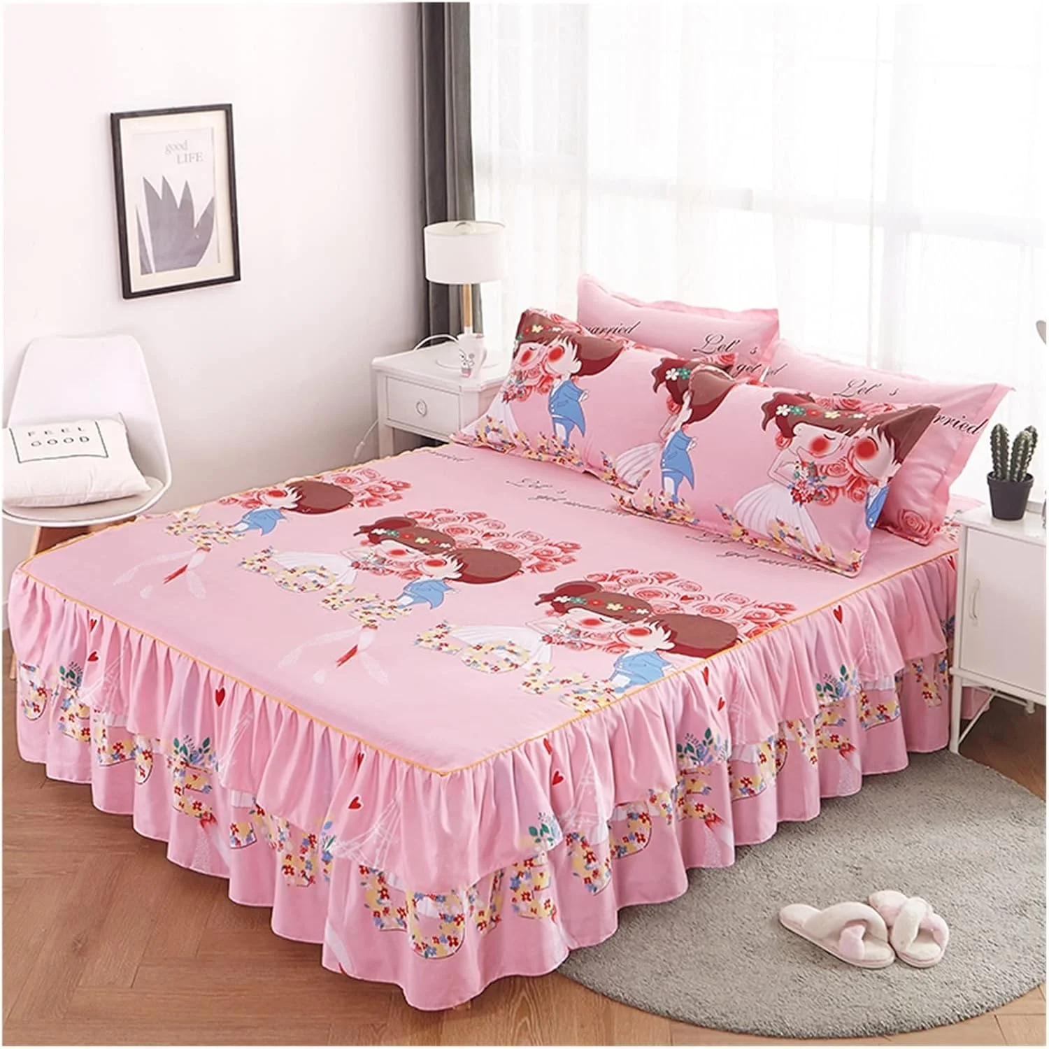 ملحفه تختخواب طرح دار با دامن، روتختی نخی طرح دار مناسب منزل، ملحفه کش دار (رنگ: 12، سایز: ملحفه سه تکه 150x200cm)