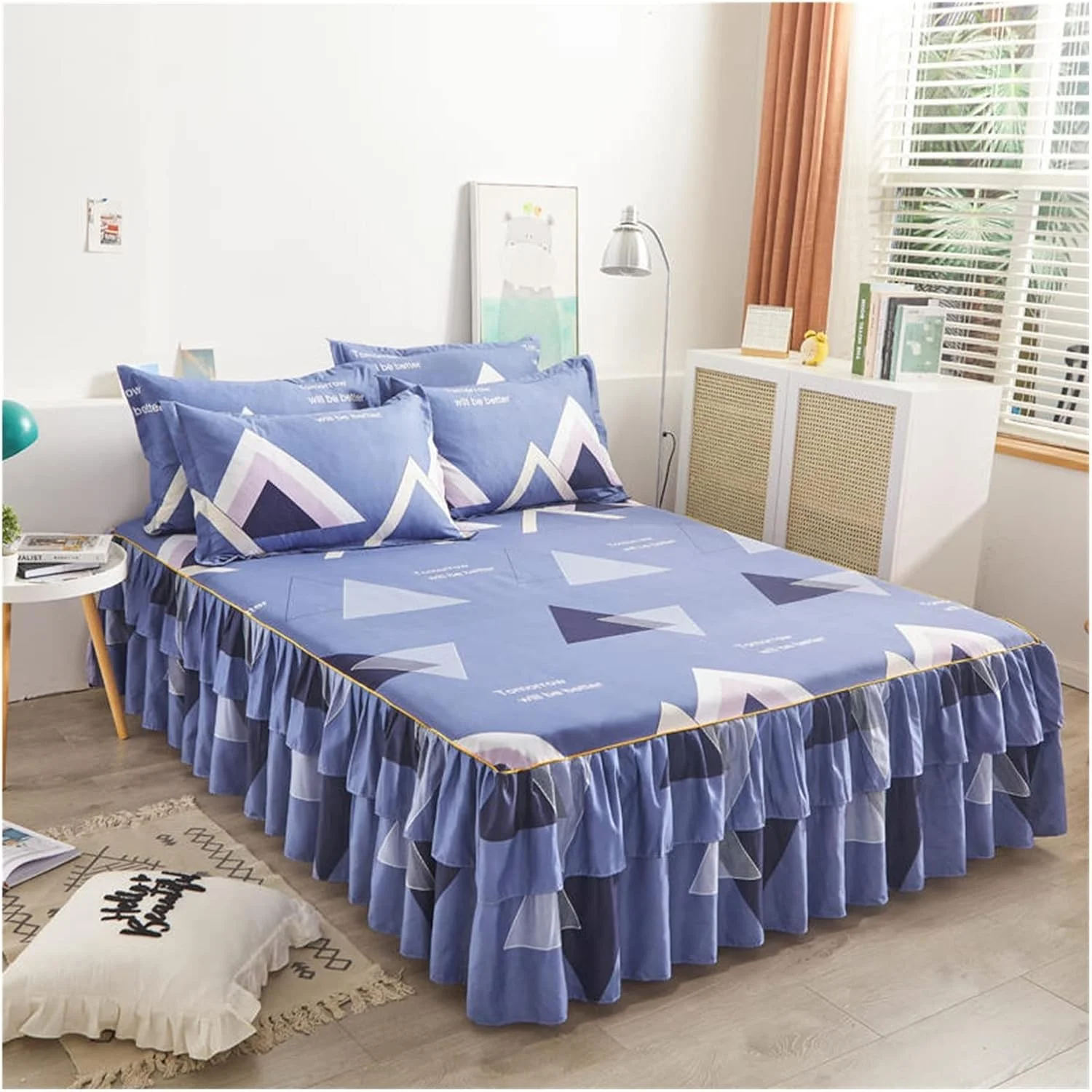 ملحفه تختخواب طرح دار با دامن، روتختی نخی طرح دار مناسب منزل، ملحفه کش دار (رنگ: 12، سایز: ملحفه سه تکه 150x200cm)