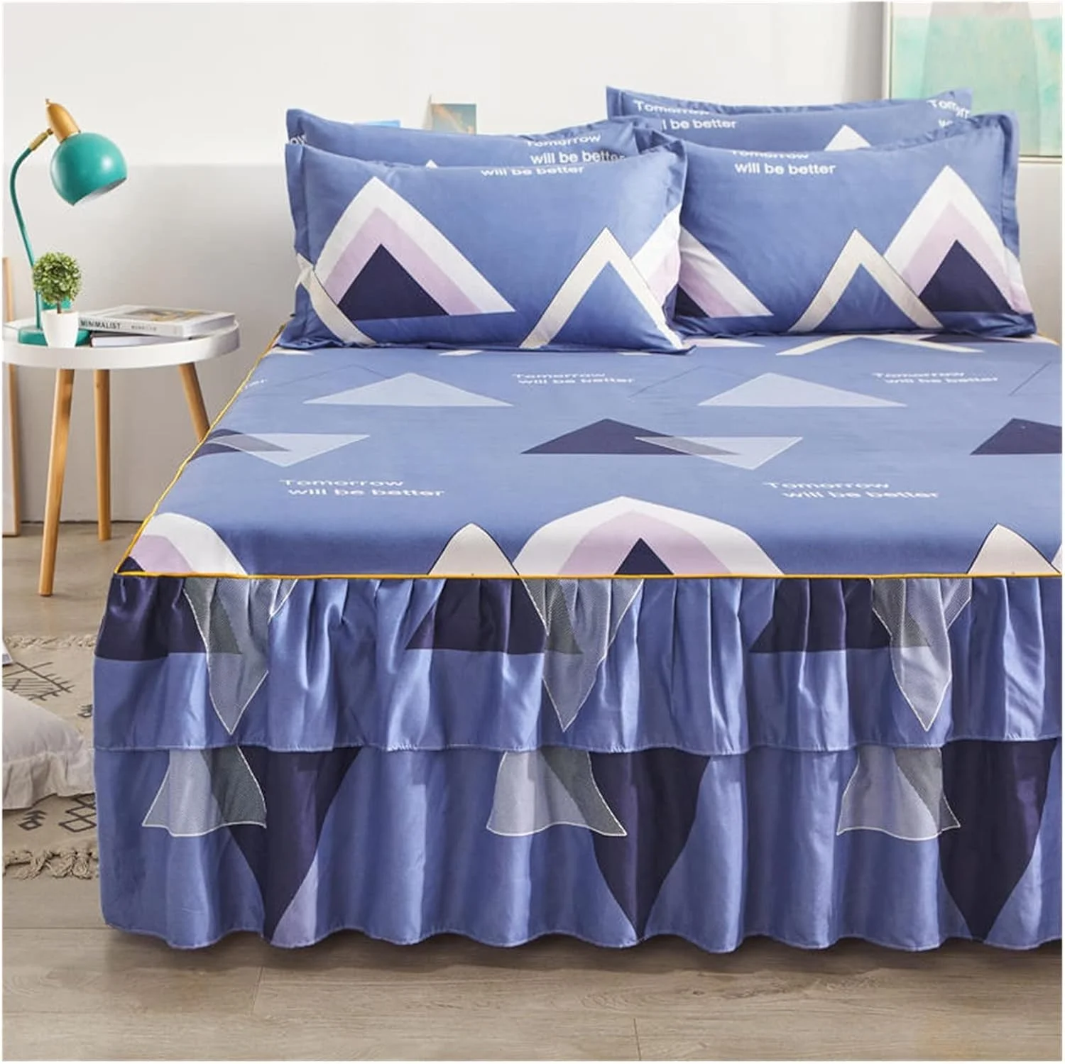 ملحفه تختخواب طرح دار با دامن، روتختی نخی طرح دار مناسب منزل، ملحفه کش دار (رنگ: 12، سایز: ملحفه سه تکه 150x200cm)