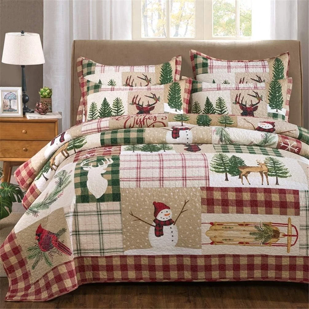 روتختی لحافی طرح کریسمس، 230 در 240 سانتی متر، طرح آدم برفی و جنگل، دو رو، مناسب تخت کینگ سایز، ست روتختی سه تکه روتختی لحافی طرح کریسمس، 230 در 240 سانتی متر، طرح آدم برفی و جنگل، دو رو، مناسب تخت کینگ سایز، ست روتختی سه تکه